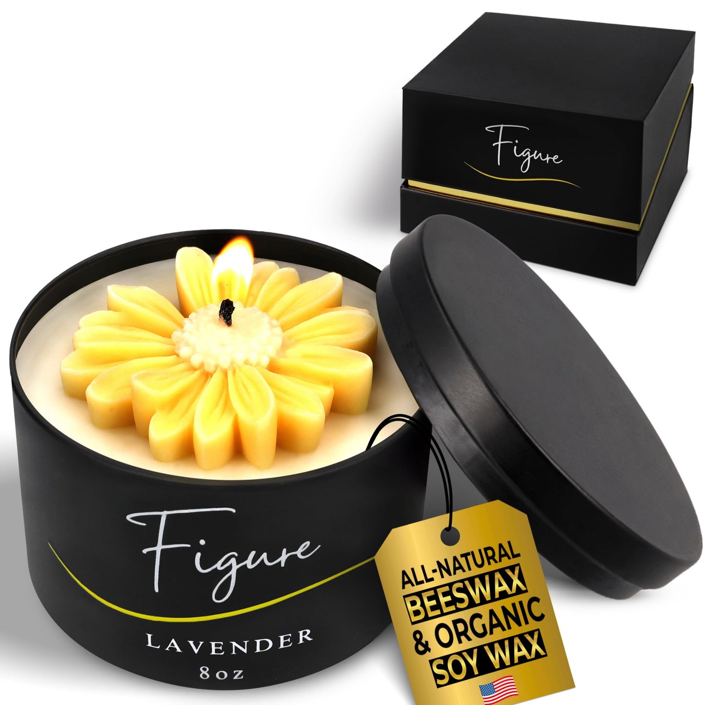 Yellow Daisy Scented Candle – Lavender Aromatherapy | Hand-Poured in USA | All Natural for Women & Men | Organic Soy & Beeswax Blend | 100% Beeswax Wick | Gift-Ready Candle for Relaxation