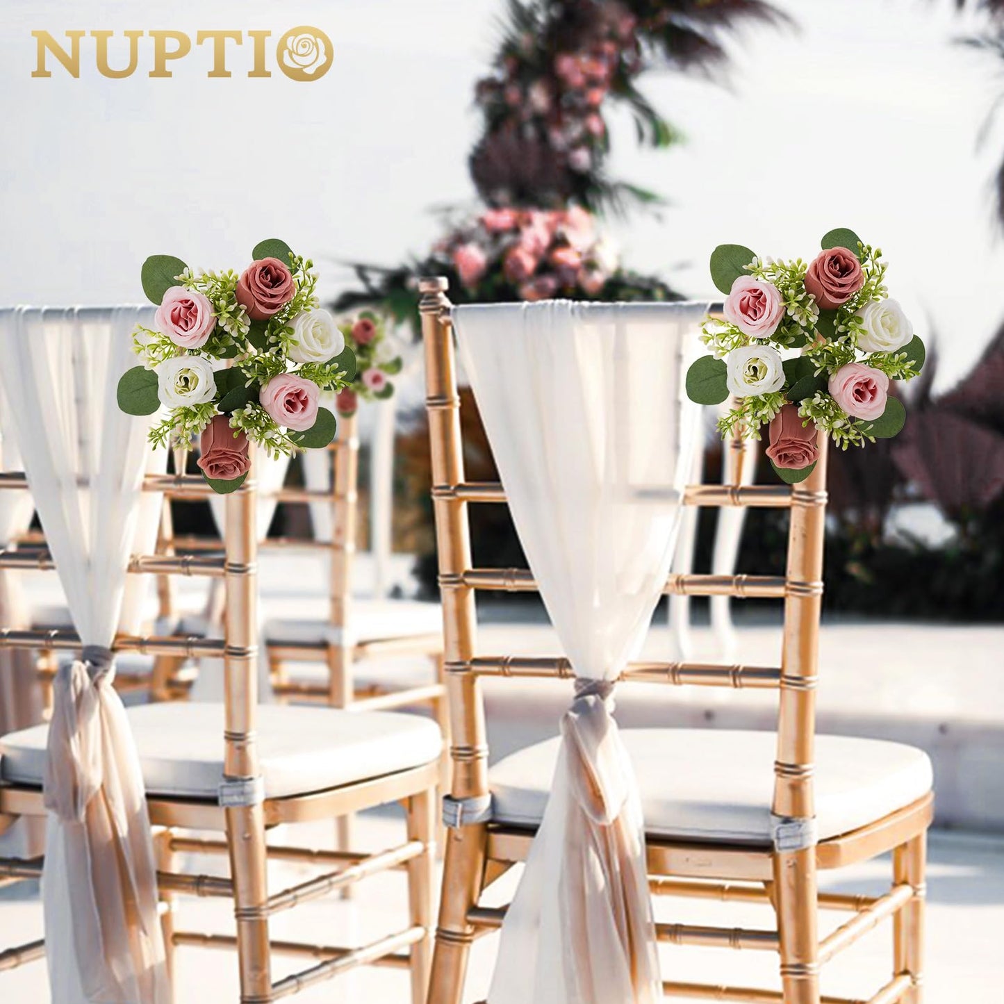NUPTIO Small Flower Rings for Centerpieces: 9.05 Inch Dusty Rose & White Candle Rose Wreath 10 Pcs for Wedding Party Christmas Decorations - Spring Summer Front Door Porch Decor