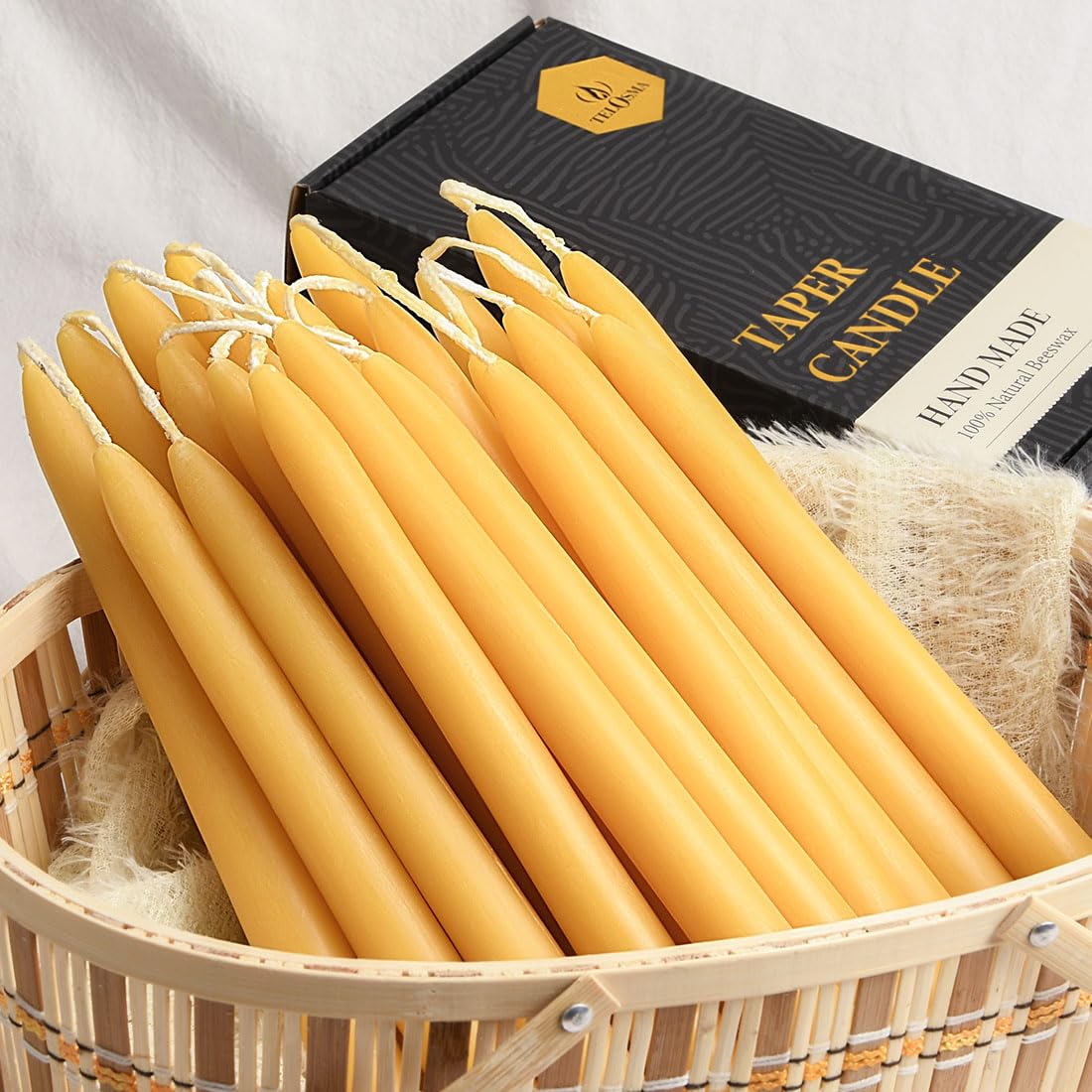 8 inch Beeswax Taper Candles 4 Pack - All Natural, 100% Pure Unscented Bee Wax Candle, Dripless, 5 Hours Burnning Time -Yellow