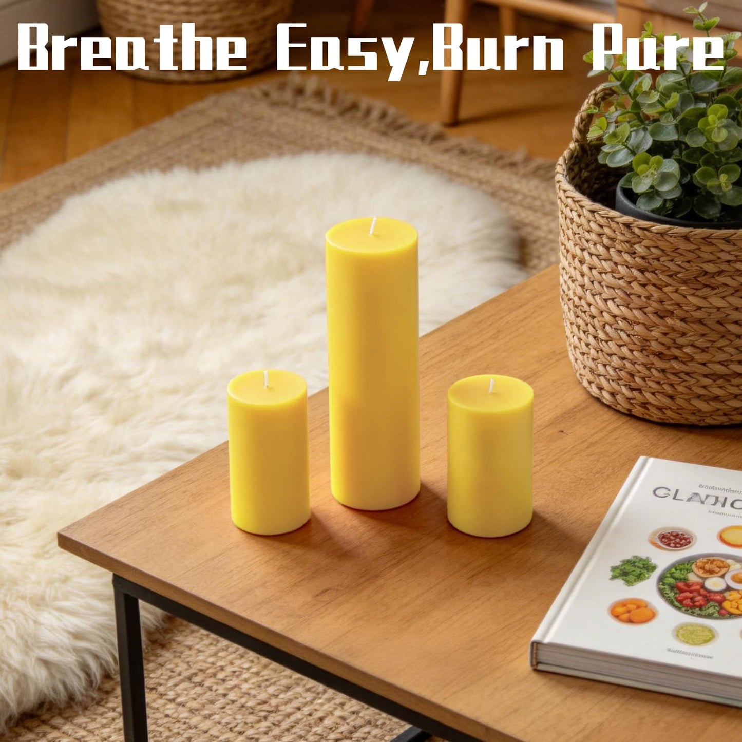 CHICERA 12 Pack Pure Beeswax Pillar Candles, 2x3/6/8 Inch, Natural Mild Honey Scent, Long Burning, Smokeless & Dripless for Home Decor & Prayer