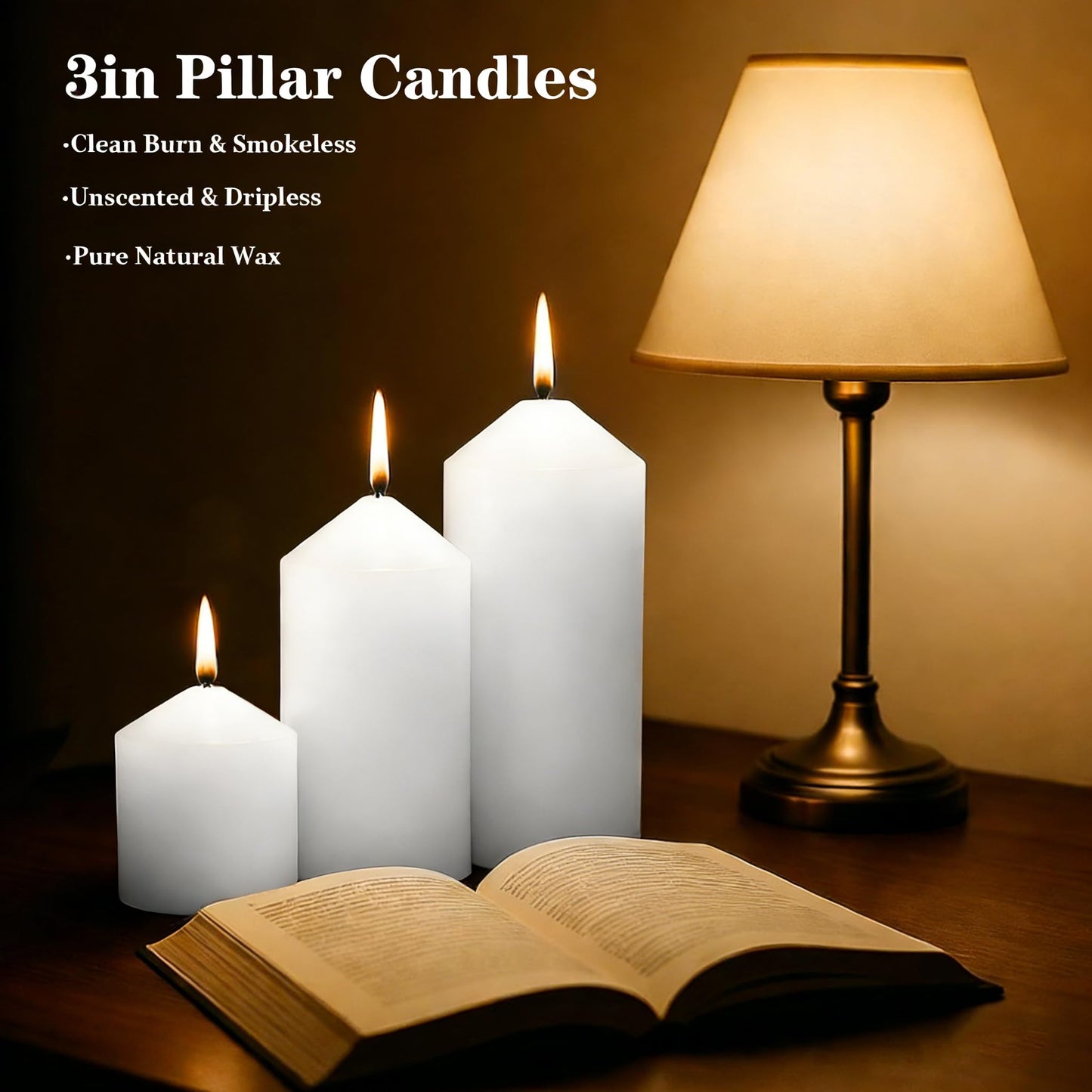 Trxvxo White Pillar Candles Bulk Set of 12, 3 Different Lengths 3 x 3/6/8 Inch (4 Each), Hurricane Candles, Dripless Unscented Smokeless, Gives You a Better Atmosphere When Organizing an Event Party.