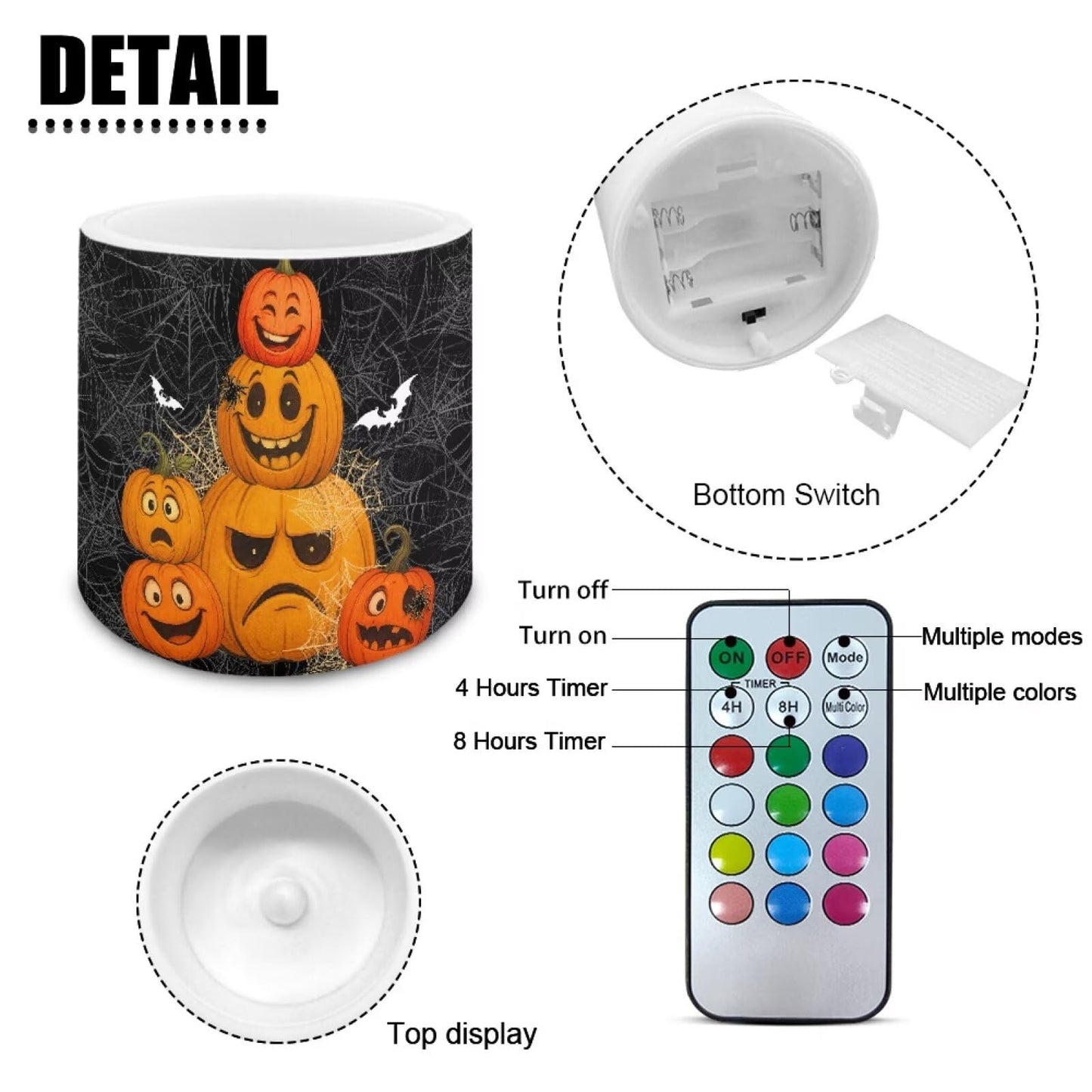 Merkmak 4 Pack Flameless Candles with Remote Halloween Pumpkin Bat Battery Operated Pillar Candles with Timer LED Elictric Tealights for Trick or Treat Party Banquet Home Decorations