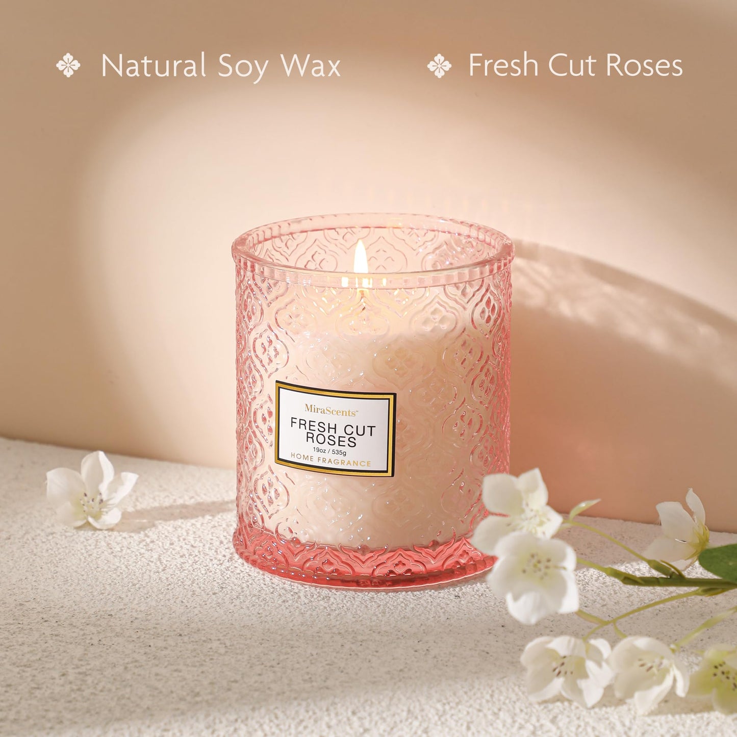 Rose Scented Candles,Pink Candles Gifts for Women, Valentine Luxury Large Decorative Candle in Glass, 19oz Natural Soy Wax for Home