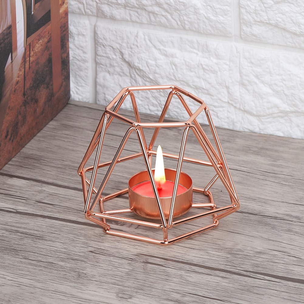 Geometric Tealight Candle Holders | Gold Hollow - Out Design for Table Decor/Wedding Centerpiece/Party | Nordic Style Iron Candlestick, 4.7x3.4 inch