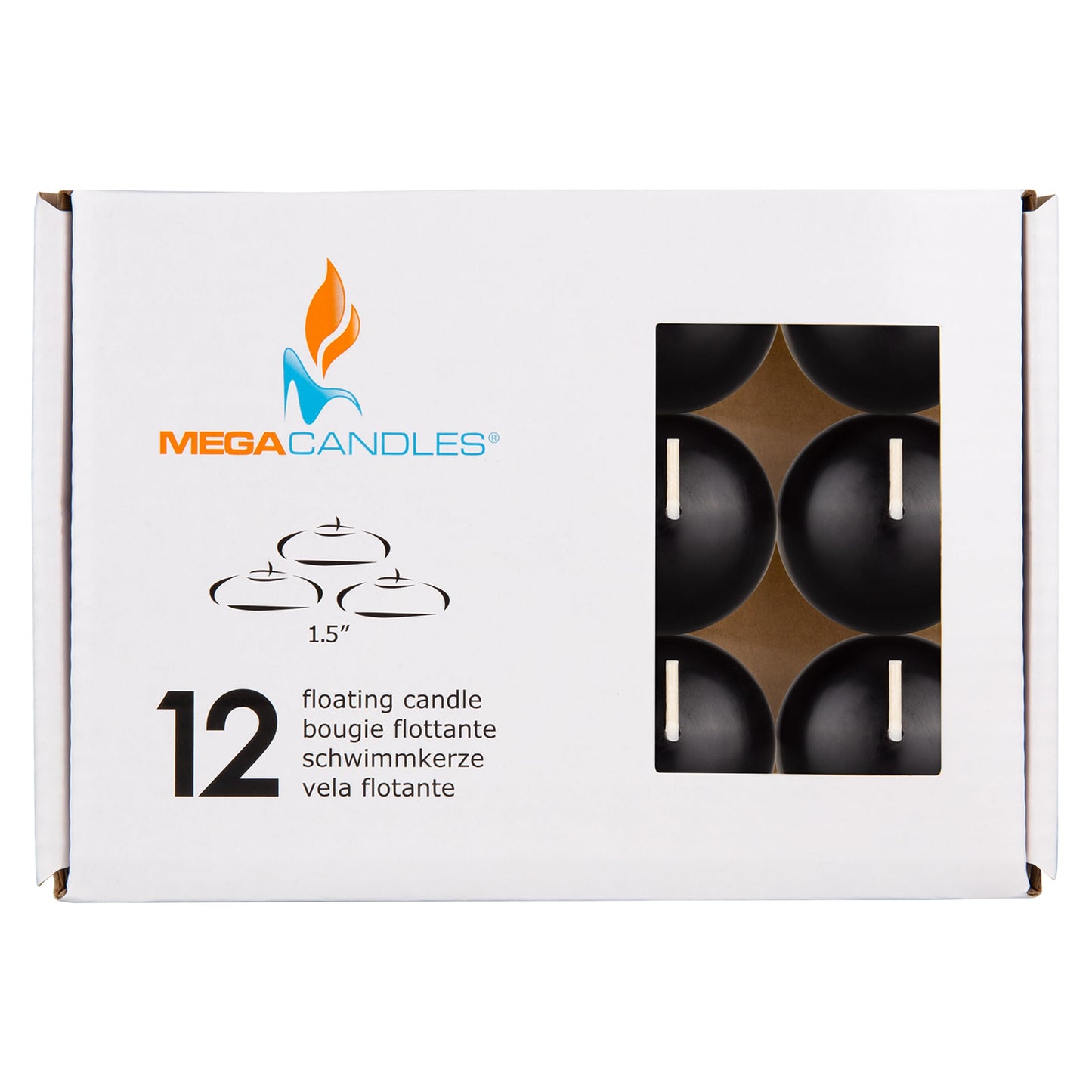 Mega Candles 12 pcs Unscented Black Floating Candles, Hand Poured Wax Candle 1.5 Inch Diameter, Home Décor, Wedding Receptions, Occasions, Festivities, Events, Meditations, Tranquility, Spa