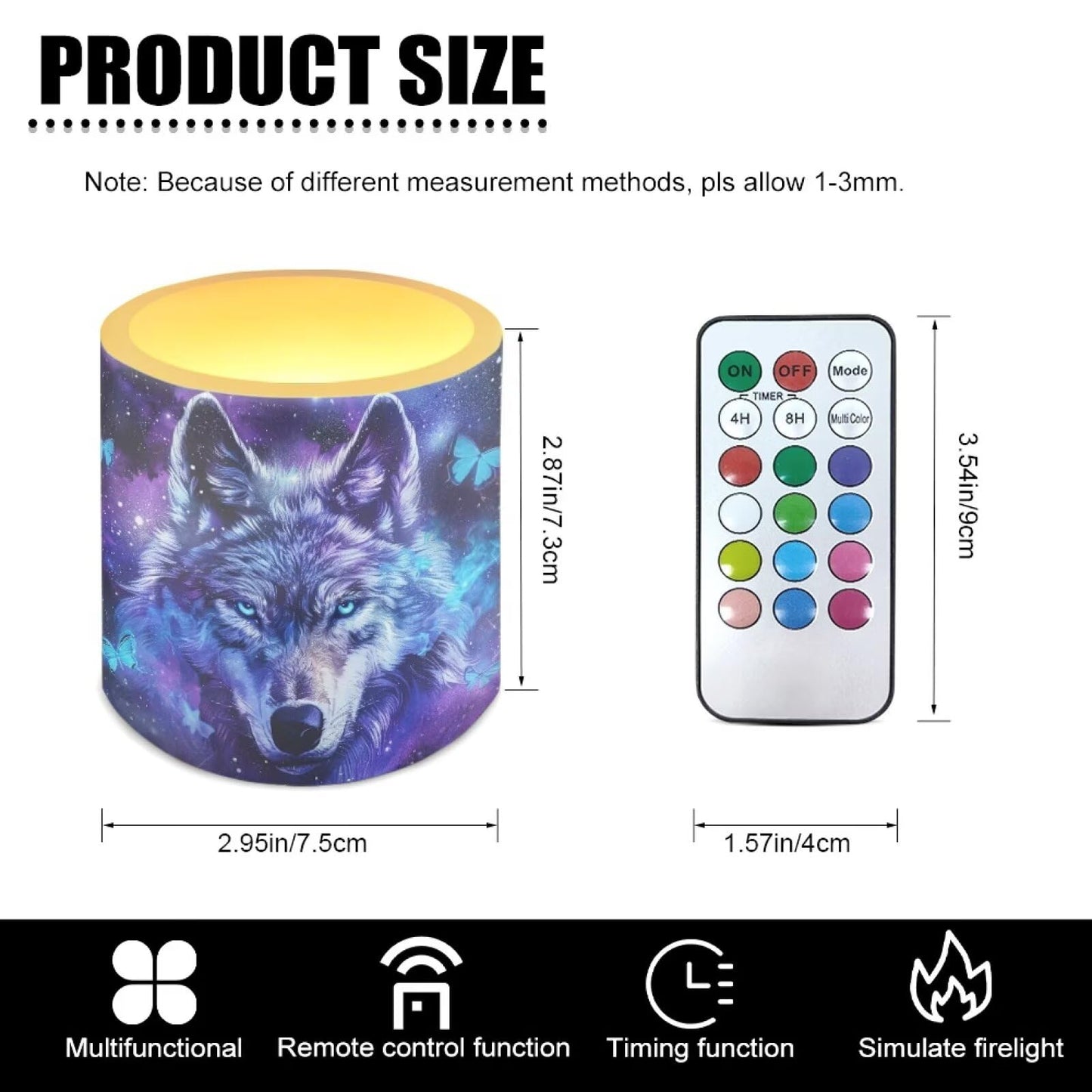 NETILGEN Flameless Candles with Remote Control Timer LED Pillar Candles Set of 4 Battery Operated Candles for Home Living Room Decor Blue Galaxy Wolf Print