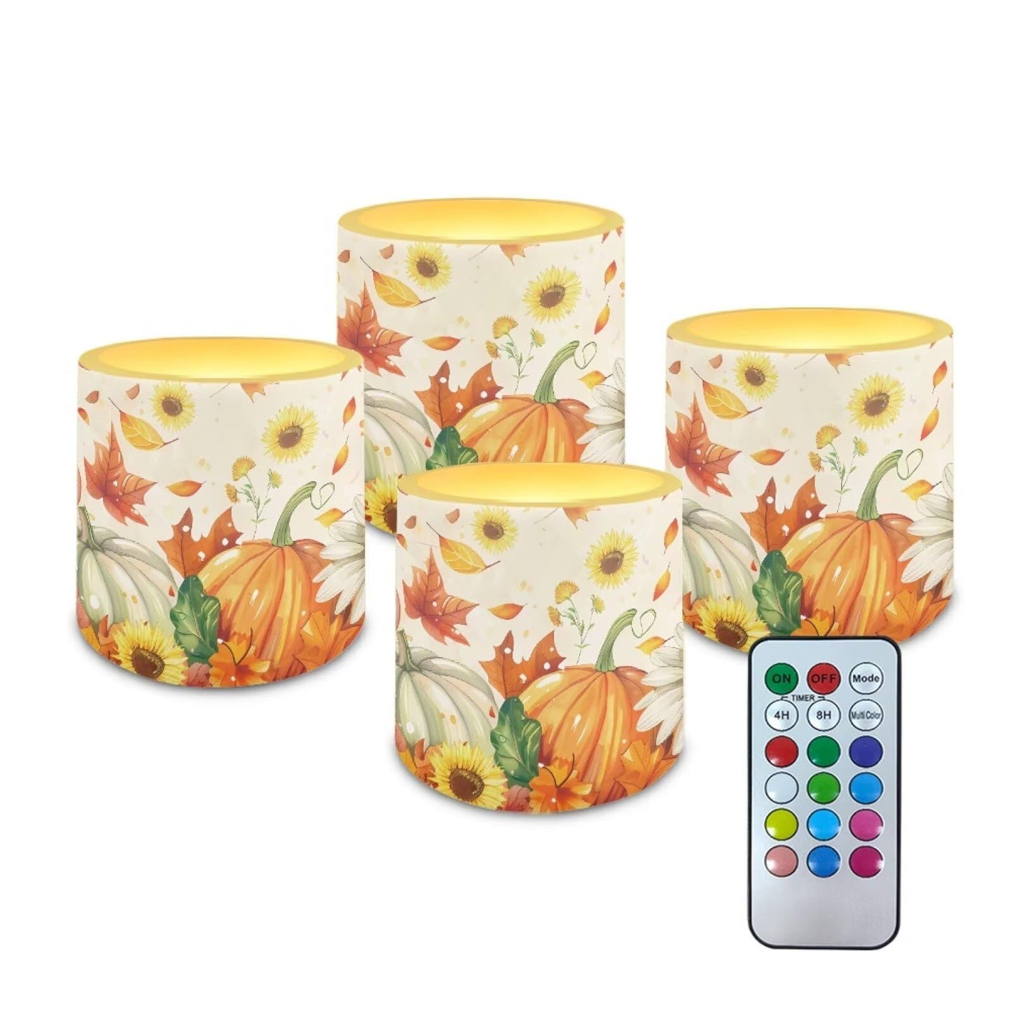 Cozeyat Harvest Pumpkin LED Candles Set of 4 Battery Powered Flameless with Remote Timer Dancing Flame Waterproof for Garden Patio Table Decoration