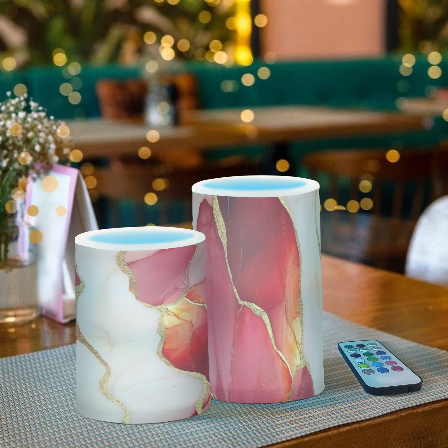 Zathe Flameless Flickering Candles Color Changing Led Pillar Candles for Living Room Marble Red White