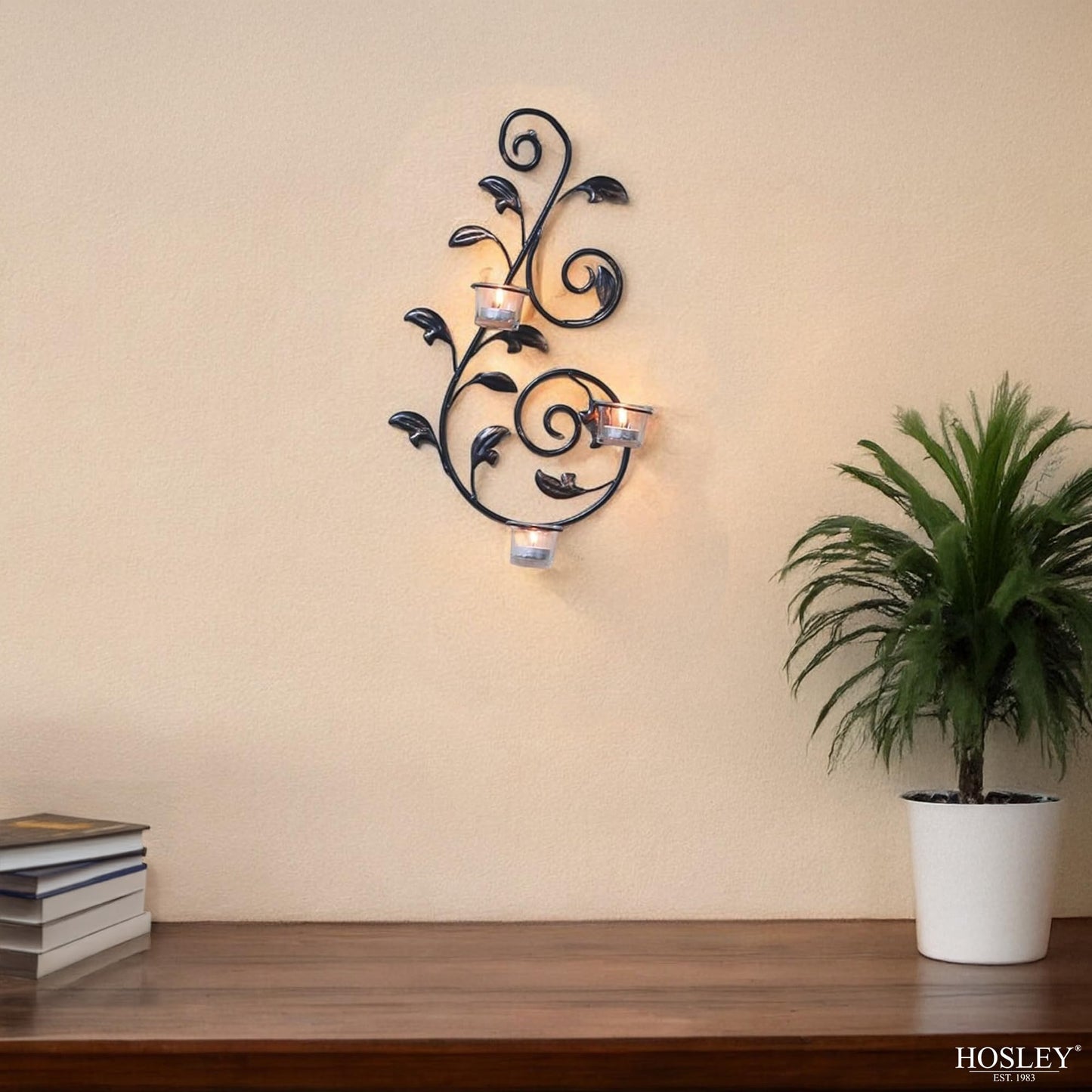 Hosley Set of 2 Iron Leaf Wall Sconce Set with Tealights 18" High Large Scale Wall Decor Elegant Iron Sconces for Home Decorative Metal Leaf Design Perfect for Modern