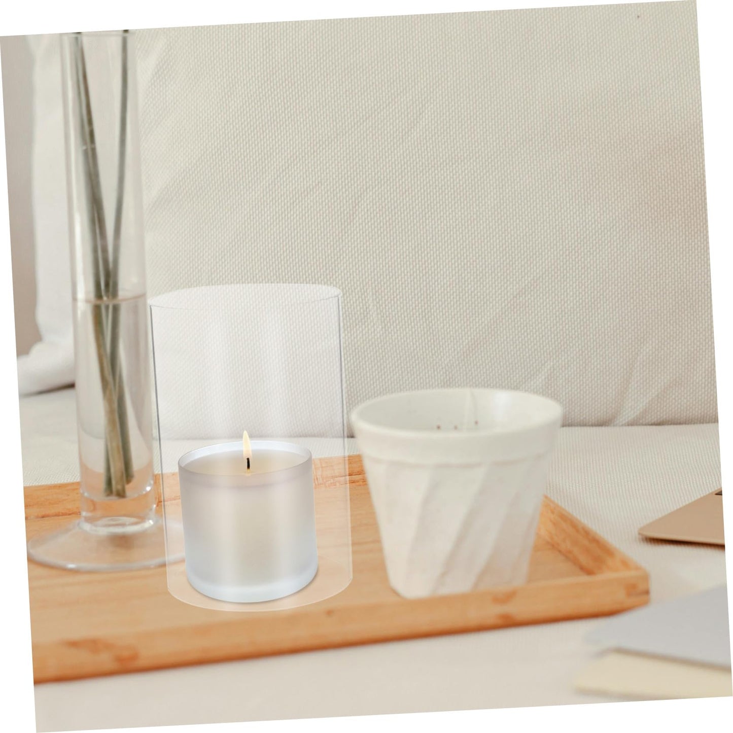 SAFIGLE Glass Candle Holder Windproof Shade 2Pcs Glass Cylinder Cover 10X15Cm Household Pillar Candle Cover for Indoor Outdoor Use