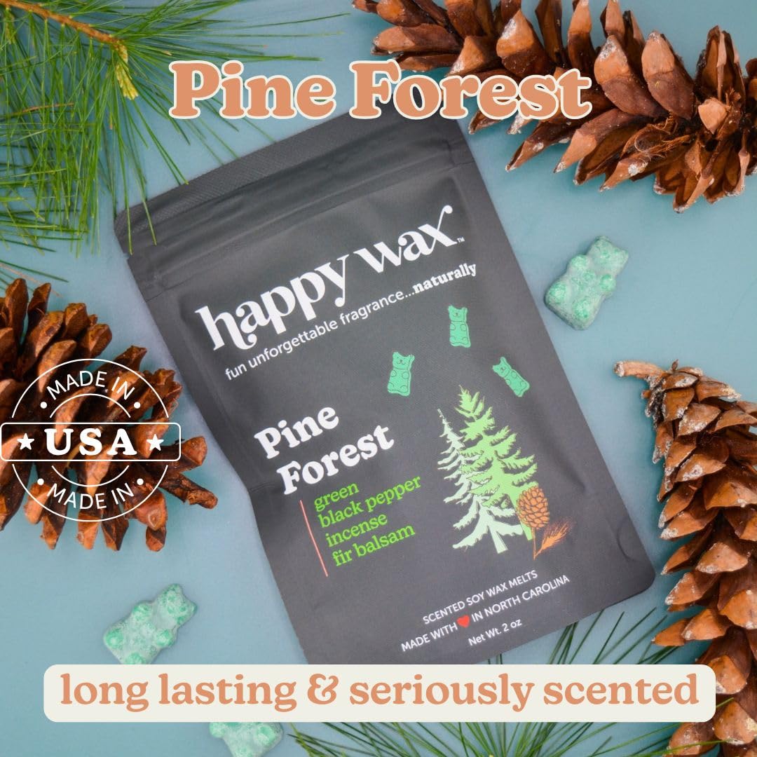 Happy Wax Winter Outdoors Mix Scented Natural, Non Toxic Soy Wax Melts; 6 Total Oz. of Holiday Scented Wax Melts, Collection Includes Flannel & Cashmere, Pine Forest and Winterberry