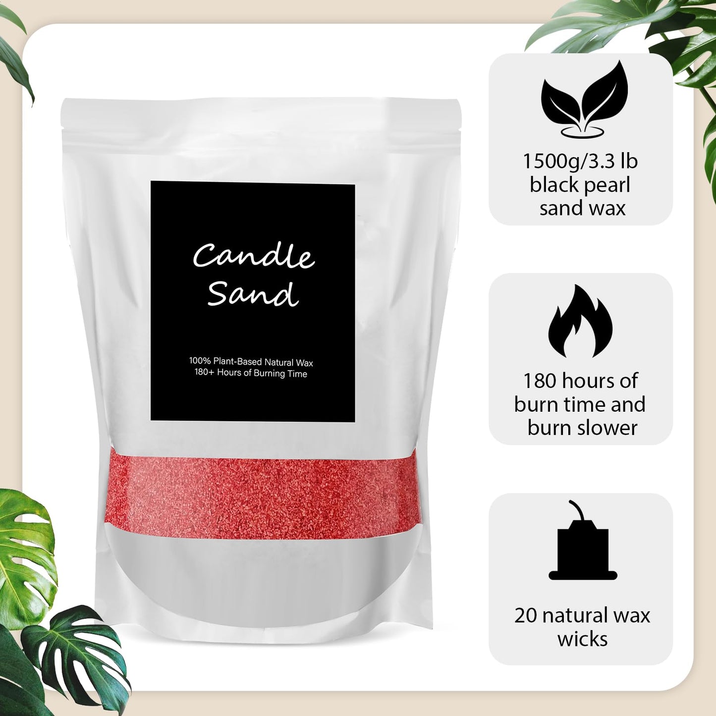 MTLEE Candle Sand 3.3 lb DIY Pearled Candle Making Kit Included 20 Pcs Wicks and Refillable Beaded Wax Sand Beaded Wax Gift with Wicks Self Extinguish for Home Wedding Party Women (Red)