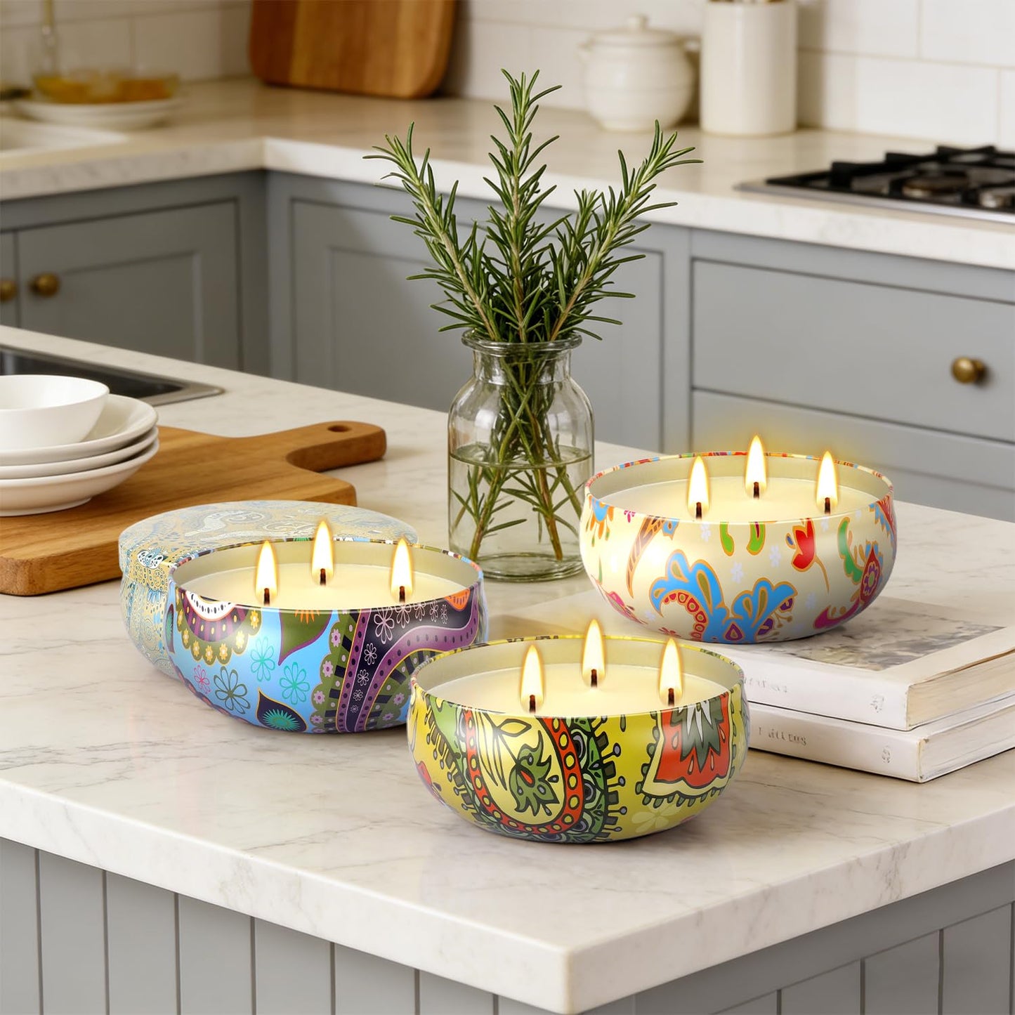 Set of 4 Triple Wick Citronella Candles Perfect for Yards, Gardens, Balconies and Camping, Indoor & Outdoor Scented Candles Bulk…