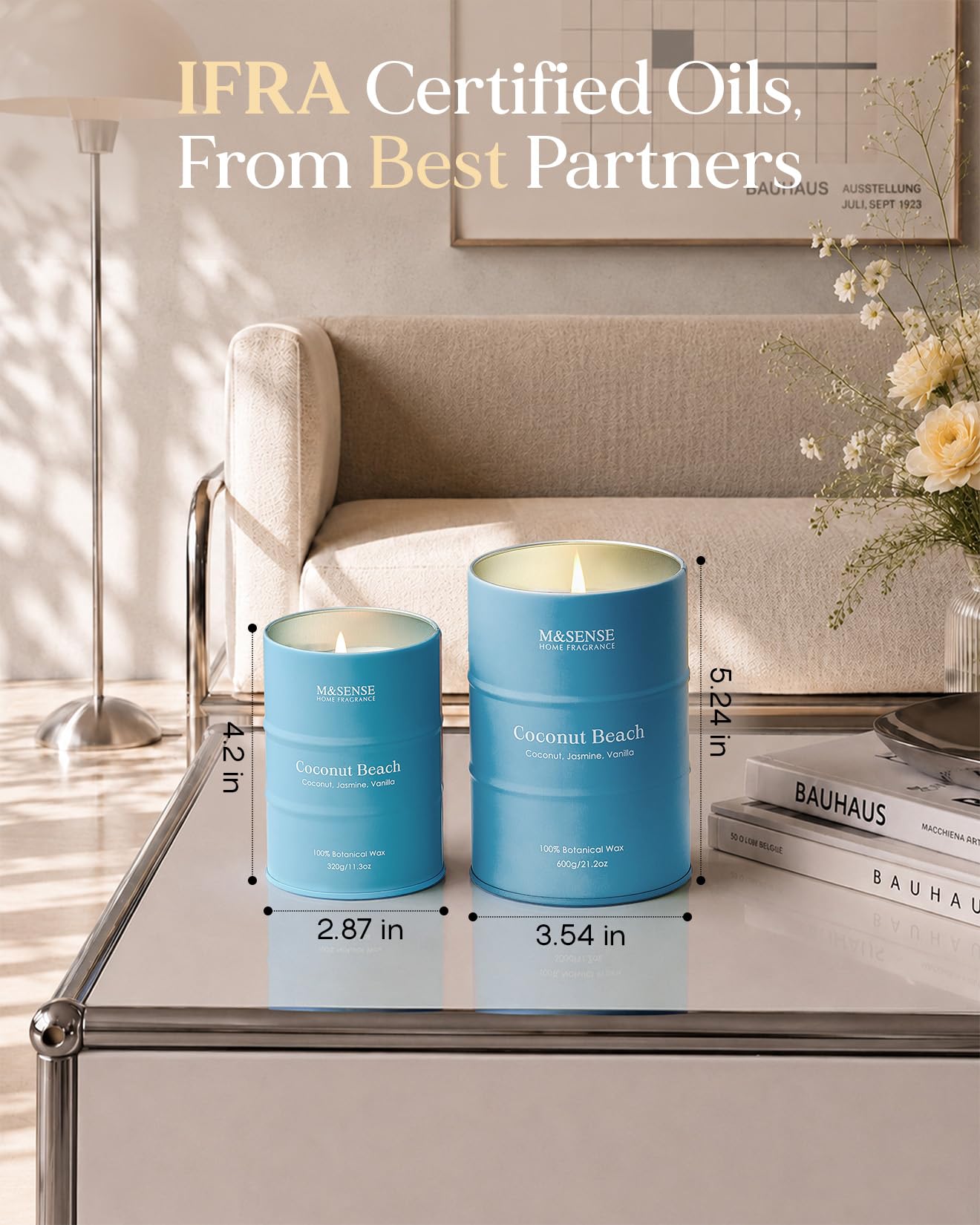 M&SENSE Coconut Beach Scented Candles Large Summer Candle, Natural Soy Candles 21.2oz Beach Candle,Aromatherapy Candle for Stress Relief Meditation Relaxing