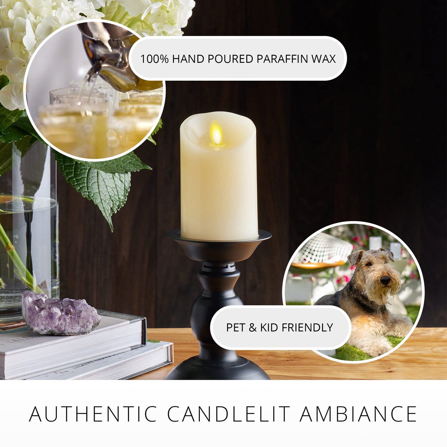 Luminara Flameless LED Battery Operated Ivory Pillar Candle, Flickering Realistic Moving Flame, 3" x 6.5" Real Wax Indoor Home Bathroom Decor Candle