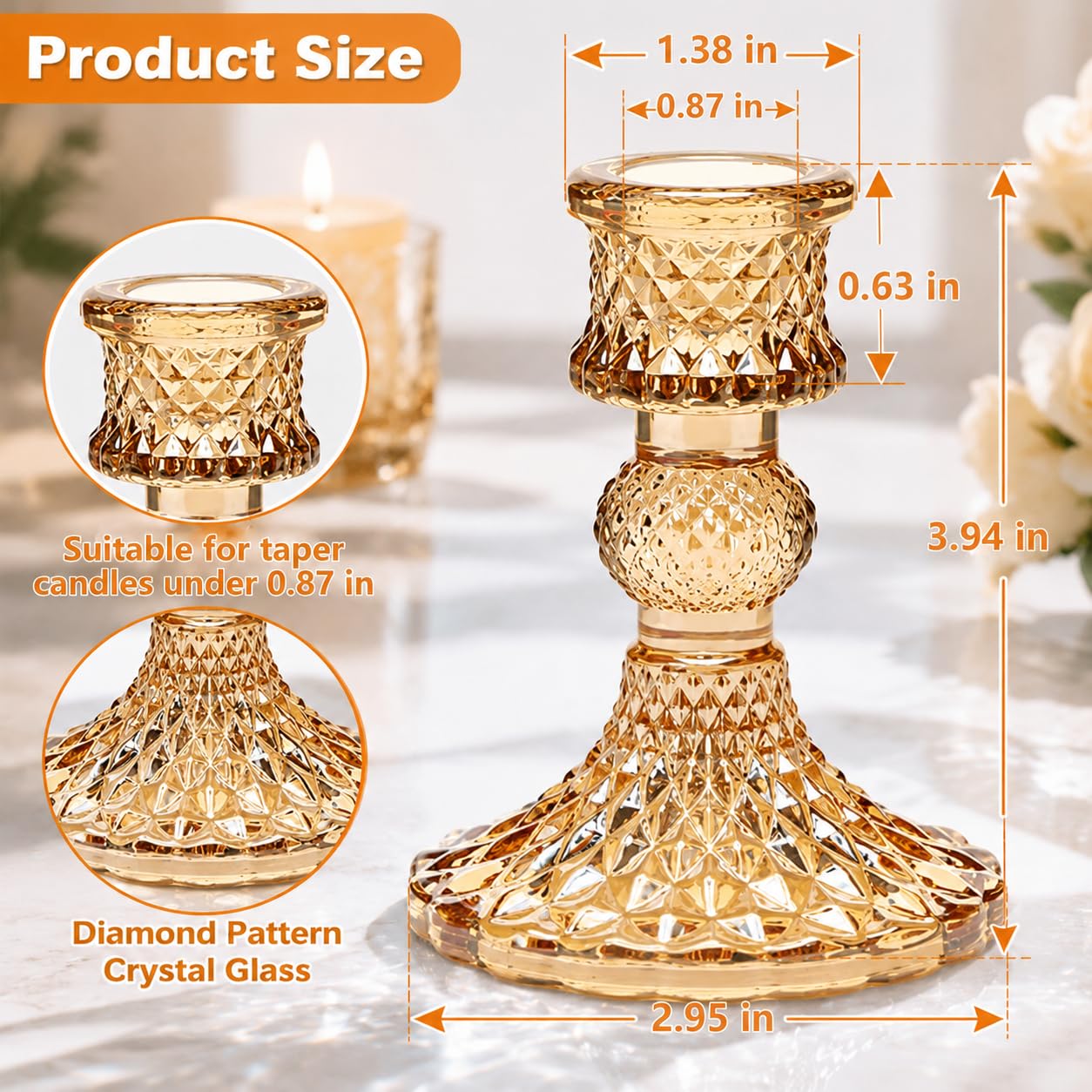 DARJEN Candlestick Holders Set, 12Pcs 4" H Taper Candle Holders Bulk, Glass Candle Holders for Wedding, Festival, Party & Windowsill Decor, Gold