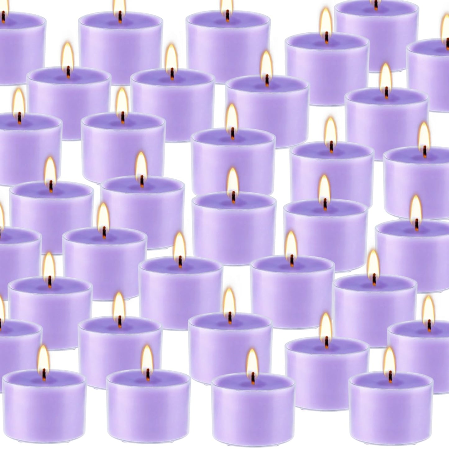 Wfmolcand 50 Pack Bulk Lavender Scented Tealight Candles in Clear Cup, Purple Wax Votive Candle for Birthdays Weddings Churches Anniversaries & More（8 Hour）