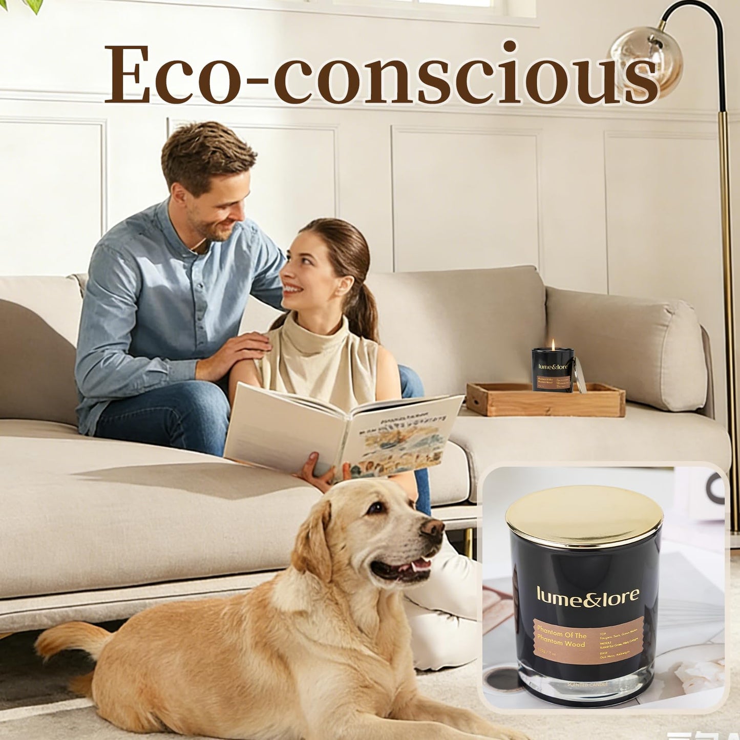 Phantom Wood Scented Candle - 7oz Natural Soy Wax, Fougère & Teak Aroma - The Best Gift for Focus & Relaxation