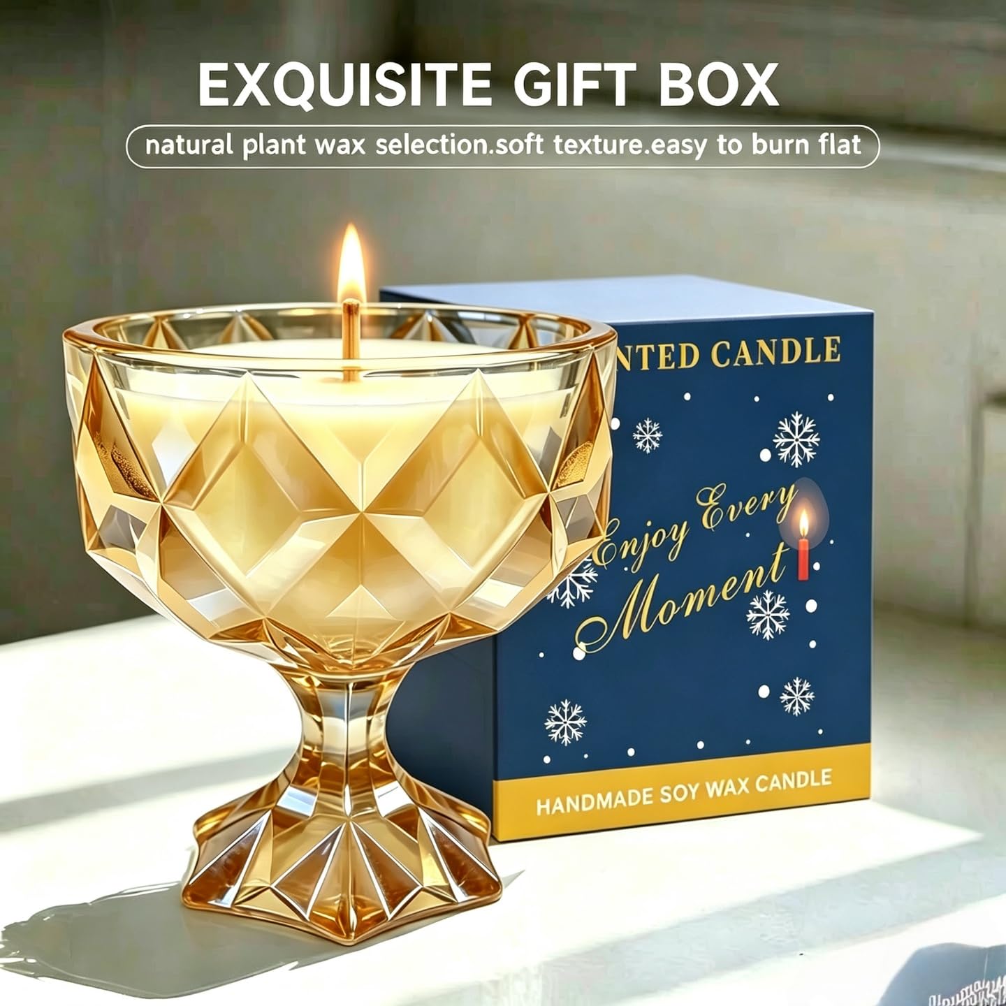 Joo Sko Diamond Bowl Shape Soy Wax Osmanthus Scented Candle, Aromatherapy Jar Candles for Home Scented or As a Christmas Holiday Candle Gift for Your Lover(8.2OZ/60Hours Burning)