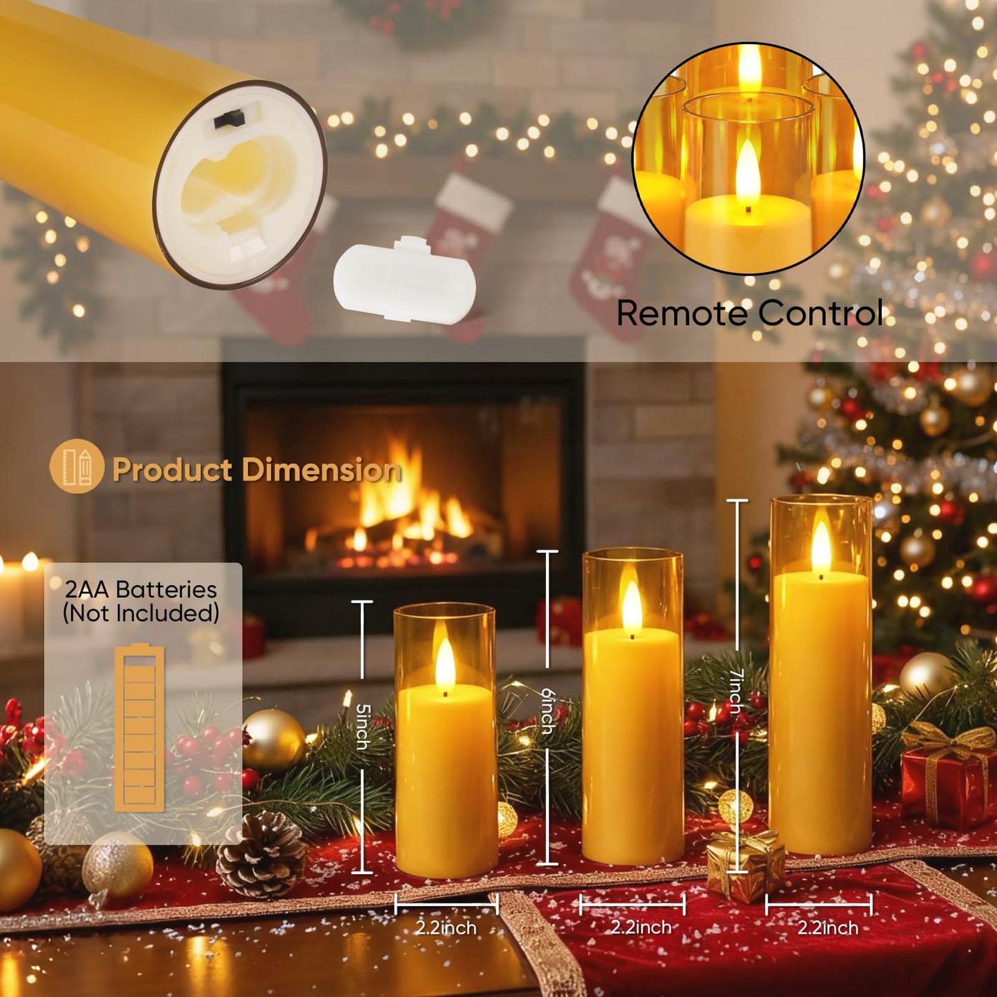 Homemory Amber Acrylic Flameless LED Candles, Battery Operated with Remote Control and Timer, Electric Fake Candles for Wedding, Home Decor, Set of 9