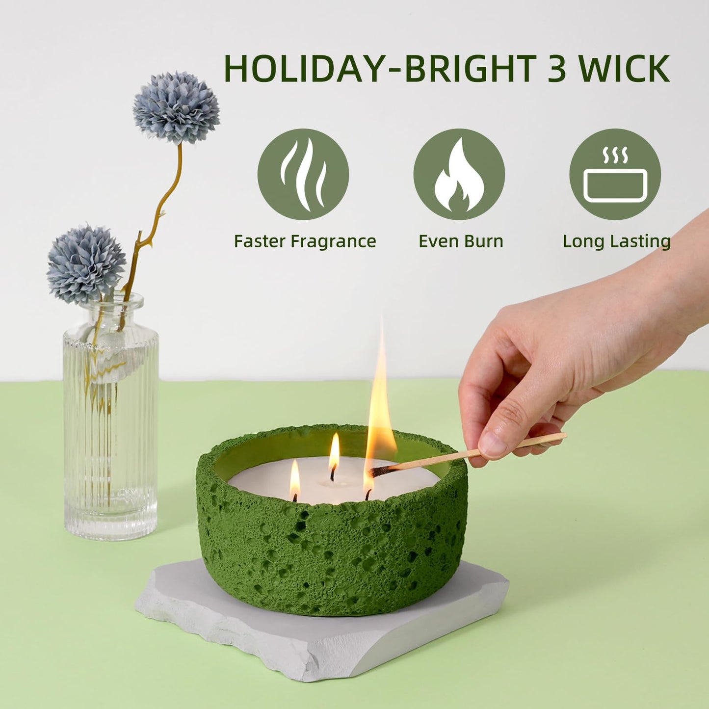 Viyffo 20oz Large Scented Candle – Woodland Breeze, 3 Wick Non Toxic Soy Candles for Women and Men, Elegant Matte Green Ceramic Jar, Luxury Home Fragrance, Elegant Outdoor Décor & Spring Gift