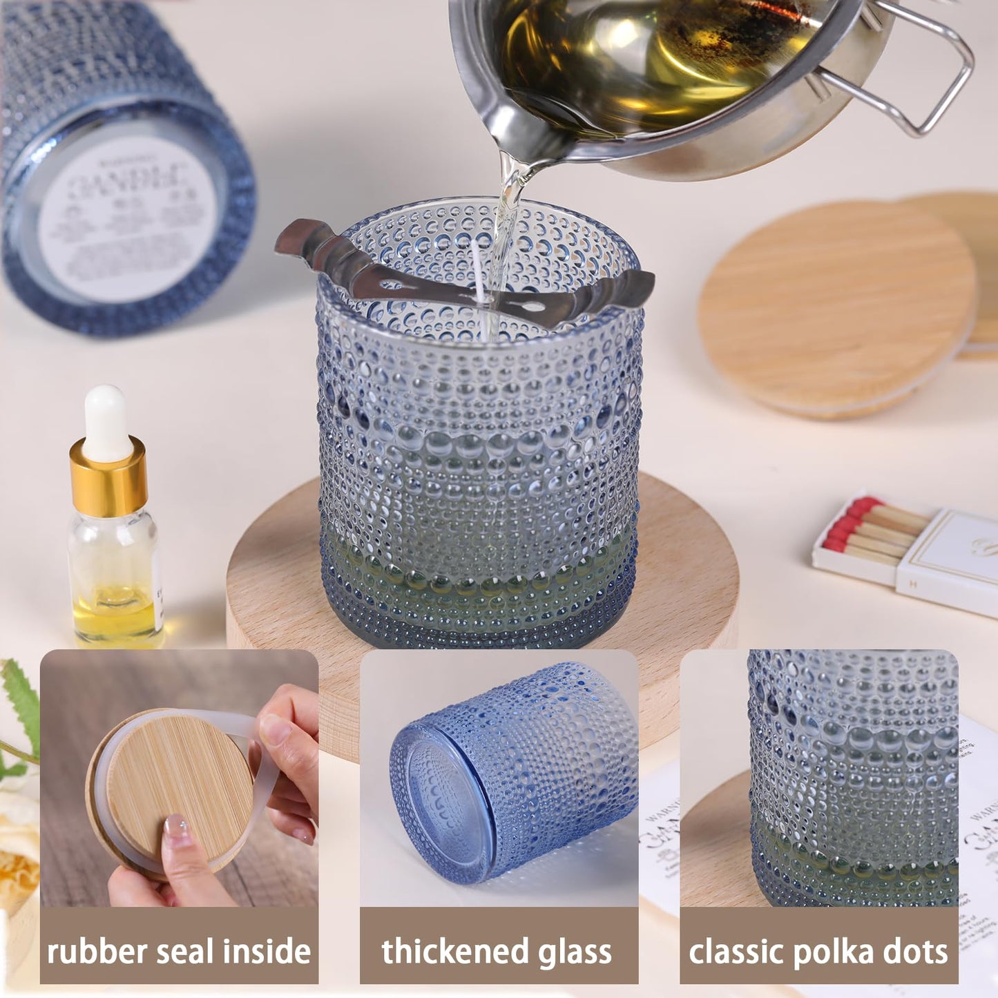 DARJEN 8 Pack Blue Candle Jars for Making Candles- 14 OZ Empty Glass Candle Making Jars with Bamboo Lids and Labels, Candle Making Supplies Candle Containers for DIY Gifts