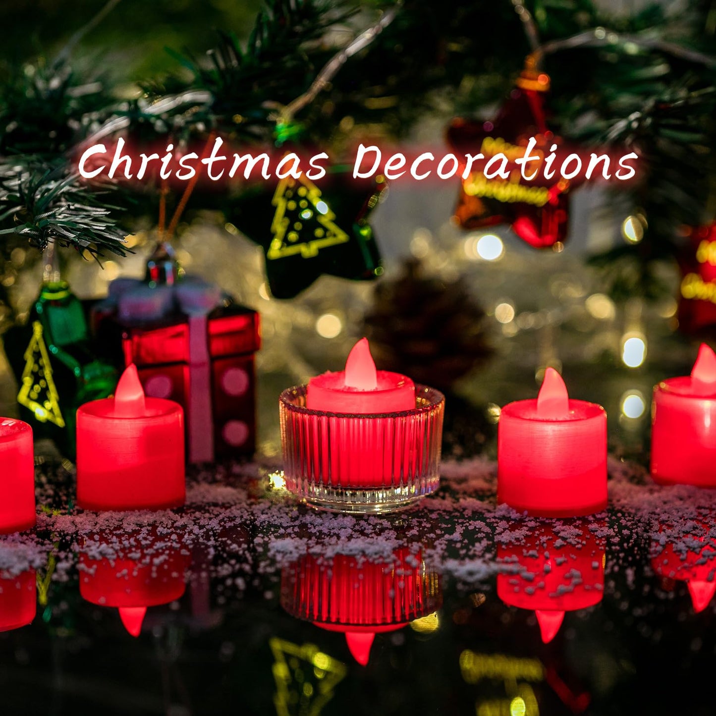 LANKER 24 Pack Flameless Led Tea Lights Candles, Flickering Red Battery Operated Electronic Fake Candles, Decorations for Wedding, Party, Christmas, Halloween (Red)