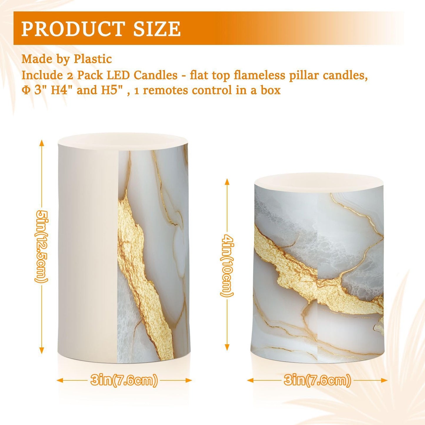 Zathe Flameless Pillar Candles Remote Control Led Flameless Candles for Outdoor Marble White White