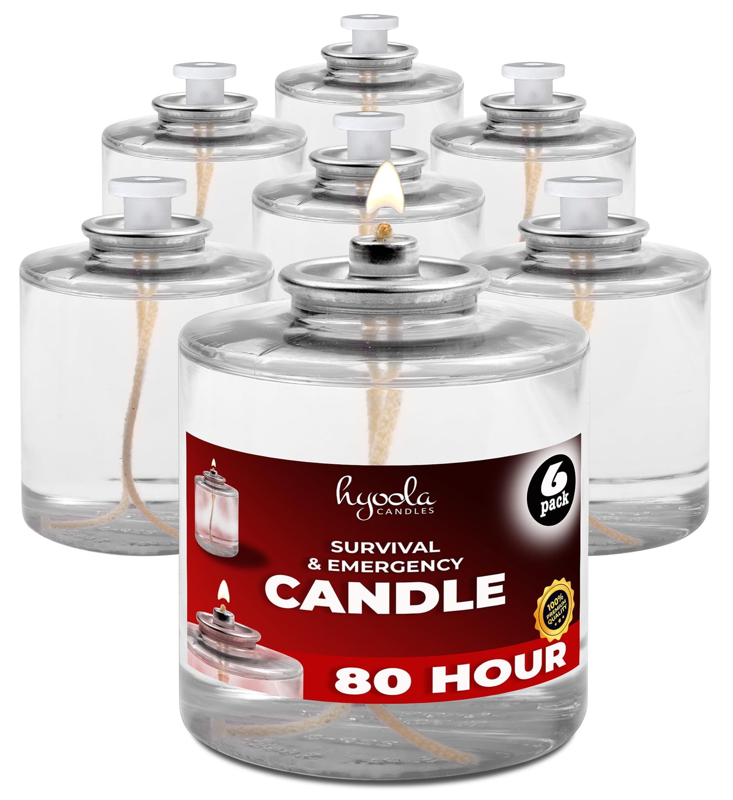 Hyoola 80 Hour Liquid Paraffin Long Burning Candles - 6 Pack - Survival and Emergency Candles