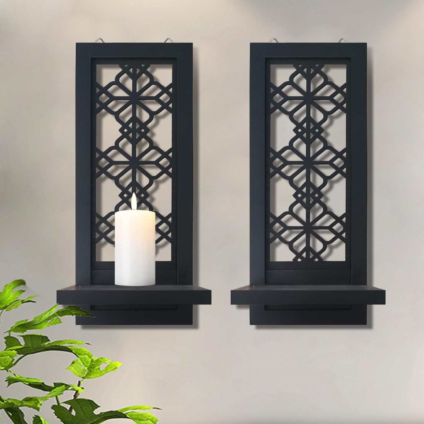 ZOLAPI Set of 2 Candle Sconces, Farmhouse Accent Wall Sconce, Black Candle Holder Wall Decorations for Home Décor, Living Room, Dining Room.(15 x6 in)
