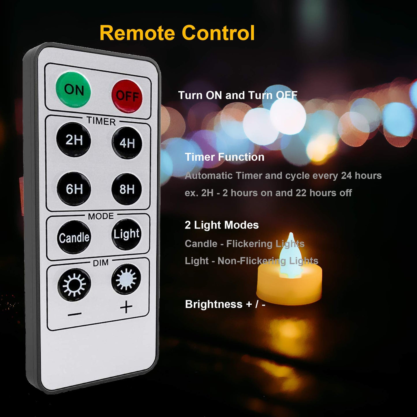 iZAN 6-Pack Flameless LED Battery Operated Tealight Candles with Remote and Timer Flickering Electric Tea Lights for Christmas Home Party Wedding Decorations 1.5”x1.6” Batteries Included