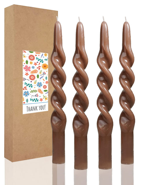 LPUSA Brown Spiral Taper Candles Twisted Candle Conical Stick Candles for Holiday Wedding Party Wax Unscented Dinner Candle Dripless,Birthday Gift Christmas Gift H 10 Inch,4pcs（Brown-B）
