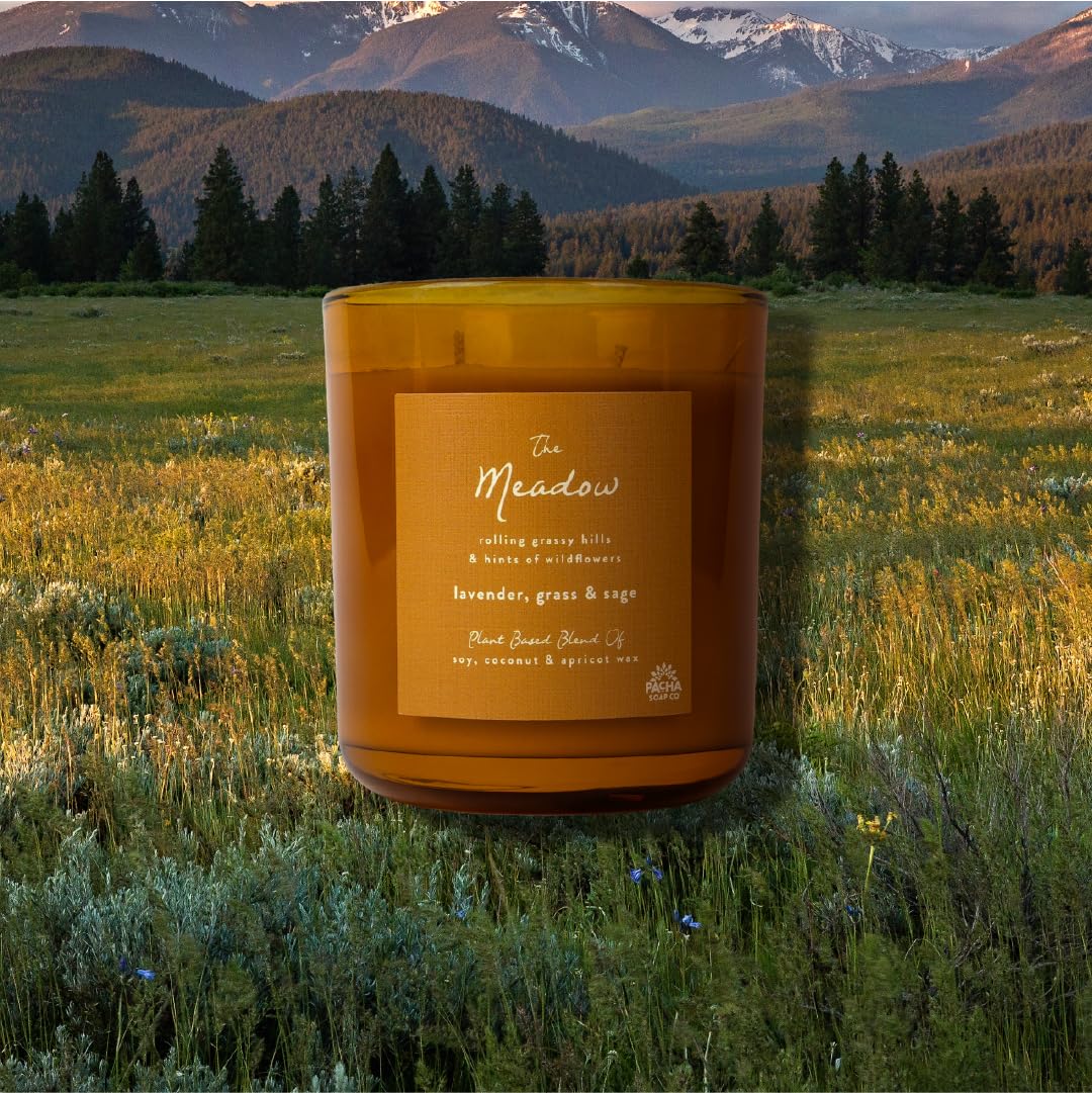PACHA SOAP Co. Origins & Elements Candle Collection, The Meadow, 12 oz - Scents of Lavender, Grass, and Sage - Clean Burning, Soy, Coconut & Apricot Wax, Lead-Free Wick, Cruelty-Free, Recyclable