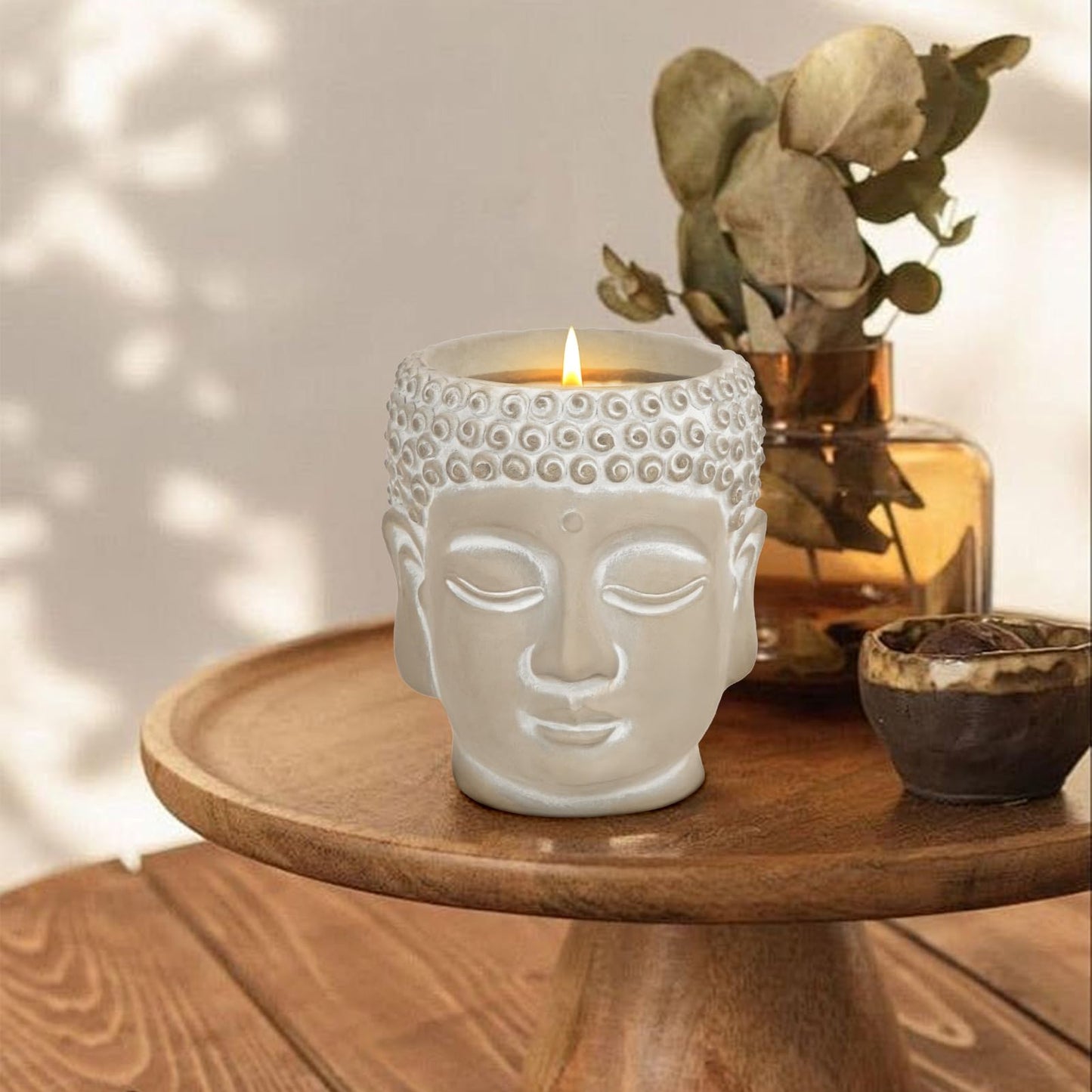Feng Shui Meditation Buddha Candle 8oz - Wood Wick Soy Wax with Crackling Sound, Smoky Oud Scent for Positive Energy, Yoga Home Decor Spa Gift (49-Hour Burn)