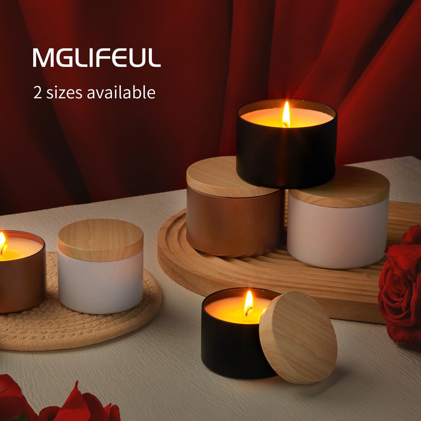 MGLIFEUL Candle Tins Jars Container Vessels for Making 4 8 Oz Black Empty Candle Tins Can Gift Box Packaging Plate with Lids Wax Container Bulk Making DIY Candle Supplies Accessories(Black,4oz,12pcs)