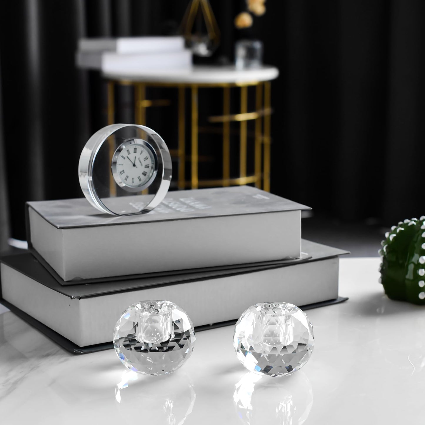 Kitcom Crystal Taper Candle Holders Multiple Faceted Designed Hand Cut Crystal Holders Wedding Banquet Decorations for Home W2.4xH1.8Inches Pack of 2, Comes with Gift Box