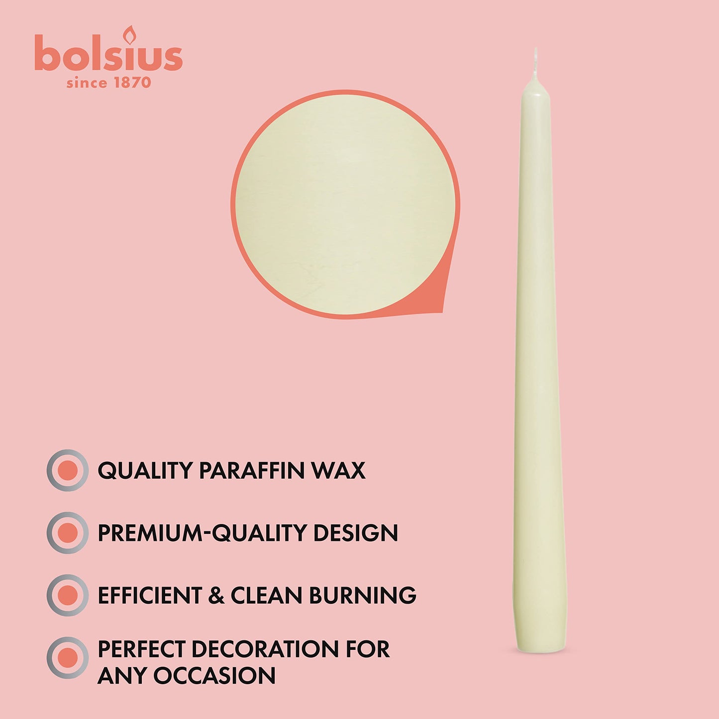 BOLSIUS Unscented 10-Inch Ivory Dinner Candles, 4-Pack - 8 Hour European Quality, Smokeless