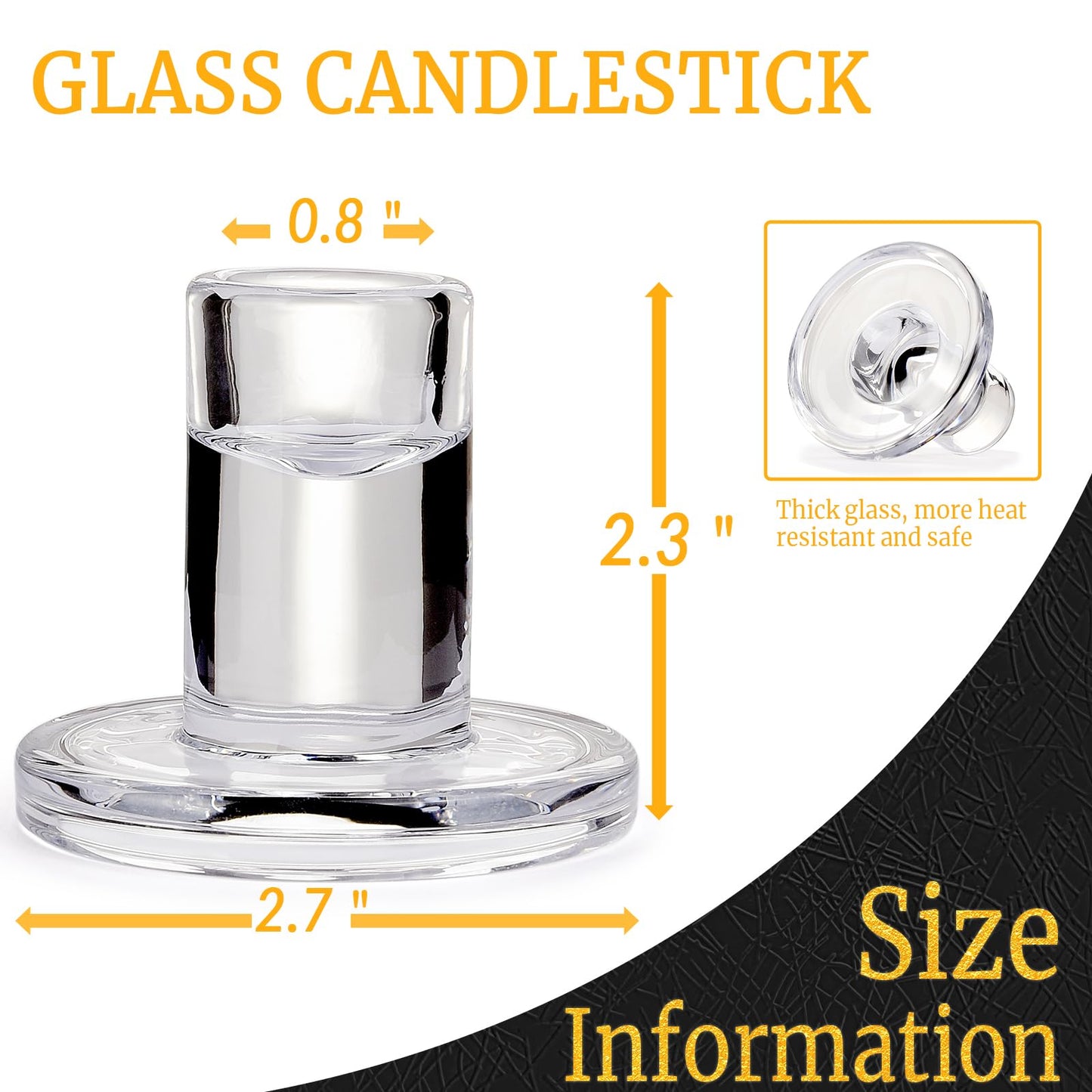 JONERAY 24-Pack Candlestick Holders Bulk - Thick Glass, Amber Taper Candle Holders for Wedding Banquet, Anniversaries