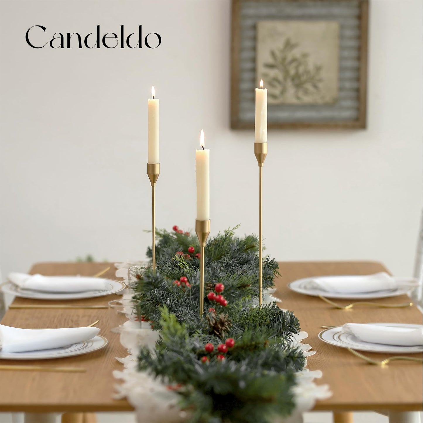 Candeldo Gold Taper Candle Holders: Set of 6 Tall Candlestick Holder for Table Centerpiece Metal Candles Stick Holders Stand Wedding Decor