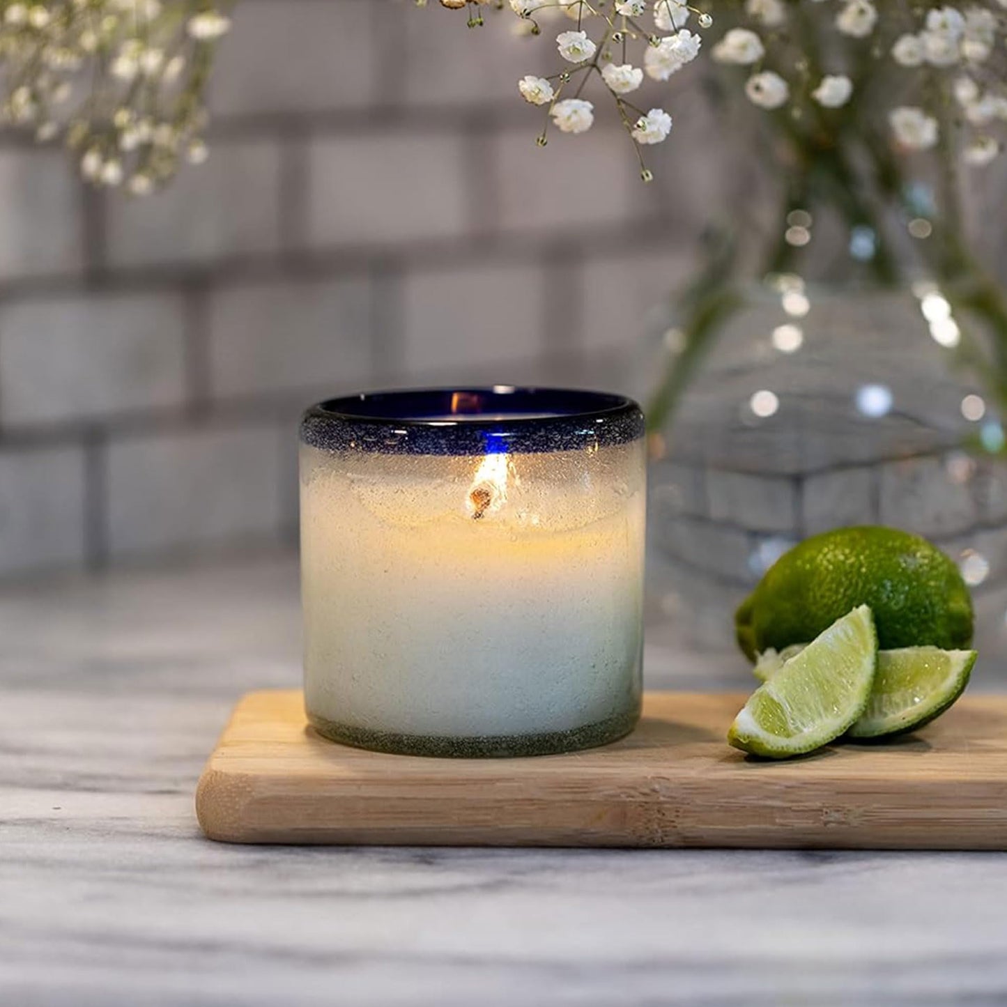 Paddywax La Playa, Salted Blue Agave Scented Candle in Reusable Hand-Blown Bubble Glass, Soy Wax Candle with Approx. 40 Hour Burn Time, Decorative Gift Candle for Home, Salted Blue Agave, 9 oz