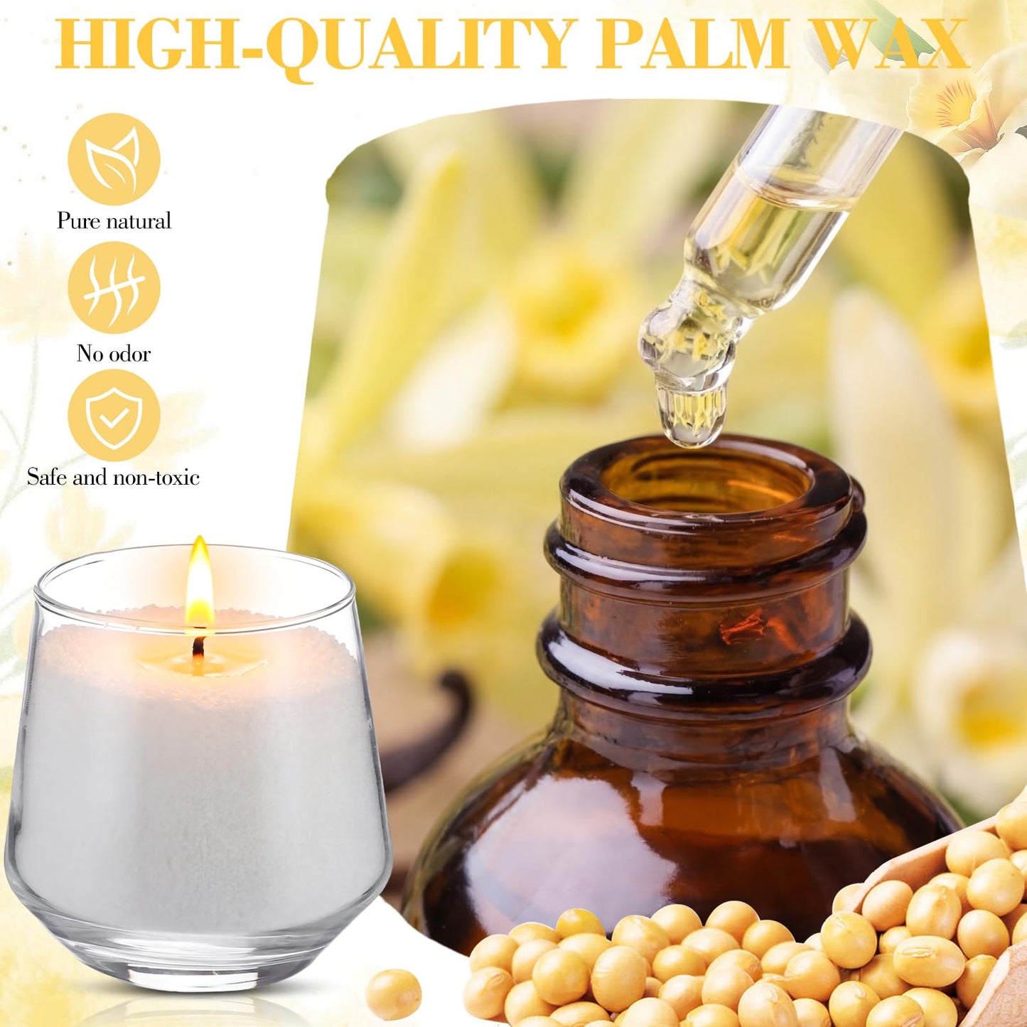 Conelist 1lb Vanilla Pearled Candle Sand Wax Set Customized Powder Making Candles Refill Kit Palm Wax All Natural Non Toxic with 10 Wicks for Gifts DIY Making