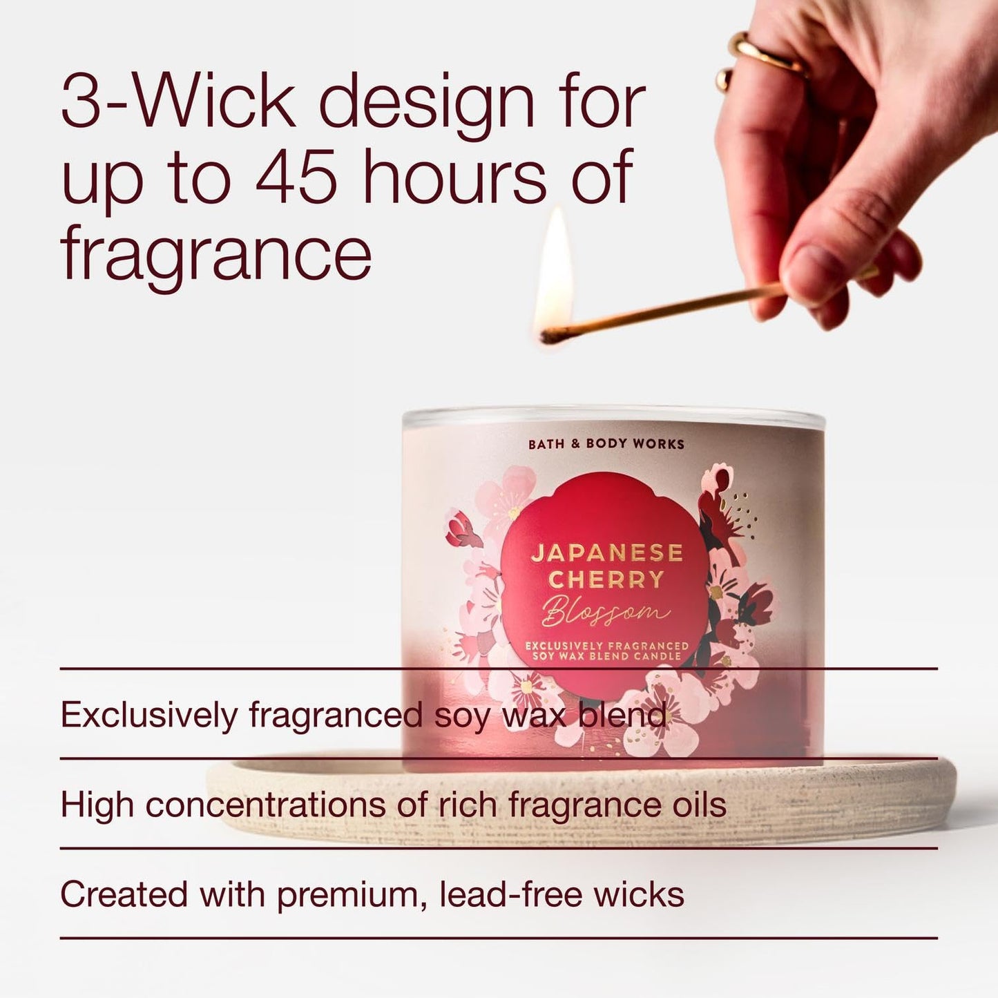 Bath & Body Works Japanese Cherry Blossom 3-Wick Candle - Scented Candle for At-Home Use - Long-Lasting, Room-Filling Fragrance - High Fragrance Oil Concentration - Soy Wax Blend