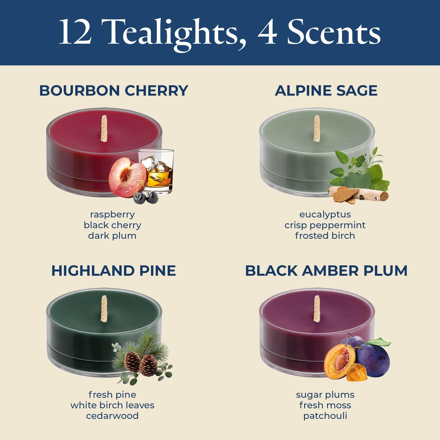 PartyLite Set of 12 Tea Lights Sampler Candles, Aromatherapy Festive Folklore Scented Candles Gift Set, Up to 4 to 6 Hours Burn Time