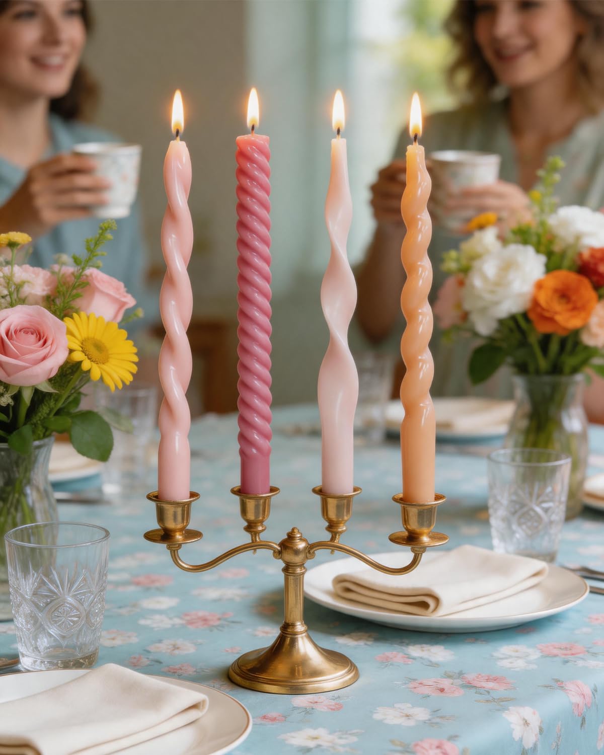 Pink Taper Candles Twisted Candlesticks Unscented Smokeless Tall Candles for Wedding Holiday Dinner Party Home Decorative candles-10inch,4pcs