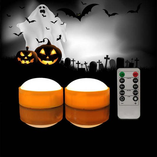 2 PCS Halloween Pumpkin Lights with Remote and Timer Battery Operated LED Bright Flickering Flameless Candle Set Bulk for Jack-O-Lantern Décor Halloween Party Home Spooky Decorations, Orange Color