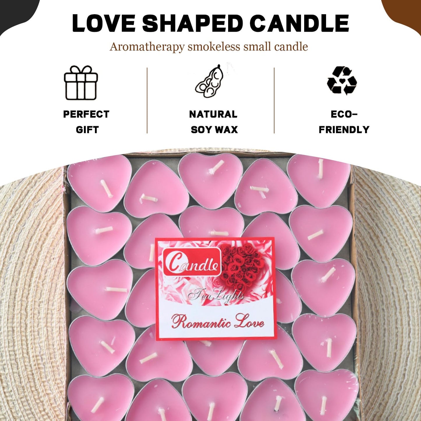 Heart Shaped Tealight Candles 50 Packs,25 * 2 Layers Romantic Love Unscented mokeless for Dinner Home Wedding (Pink)