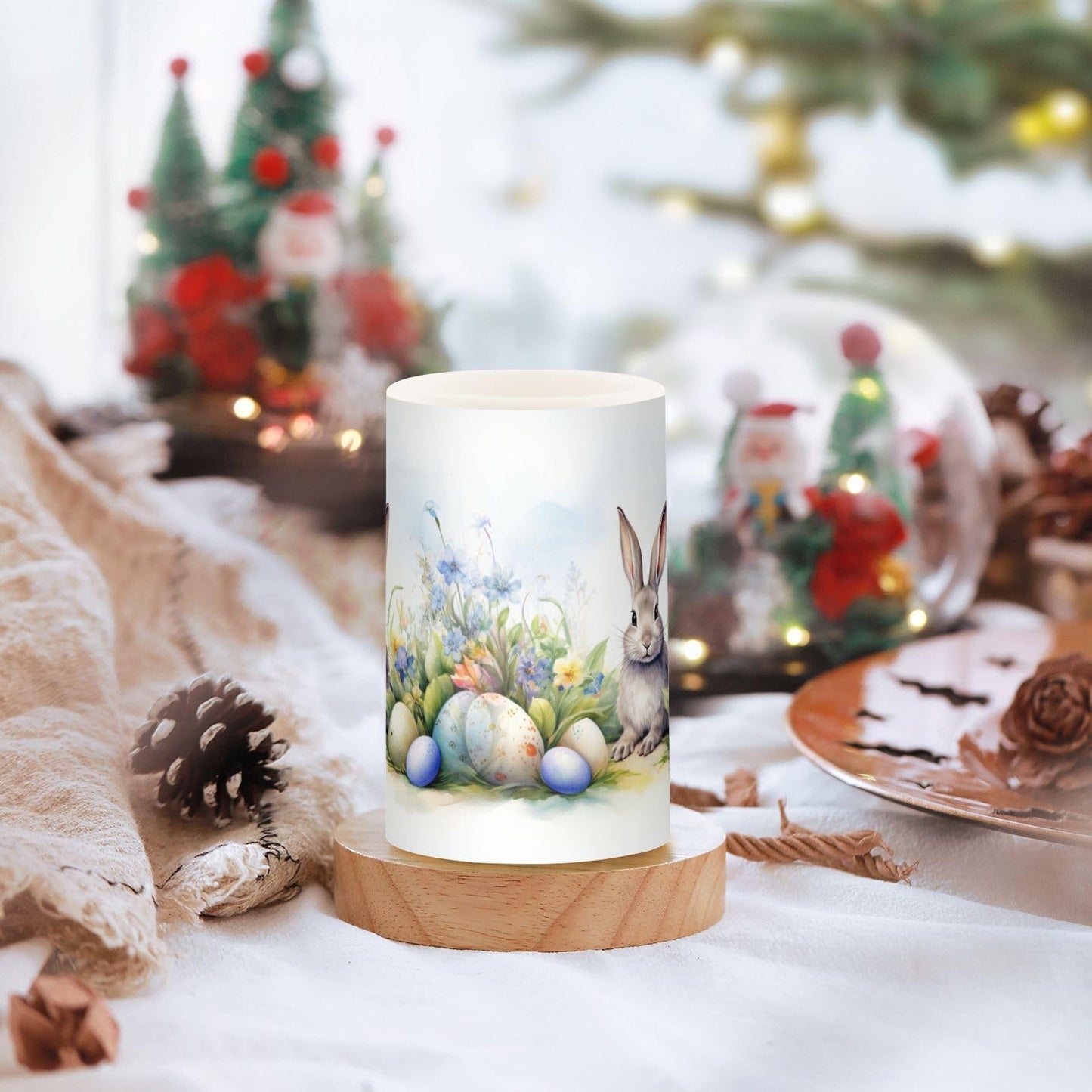 zyrtty 2 Pack Plastic Flameless Candles Easter Rabbit Colorful Eggs Bunny Watercolor Flower Battery Operated with Remote and Timer Real Wax LED Flickering Pillar Candles Set Window Christmas Holiday D