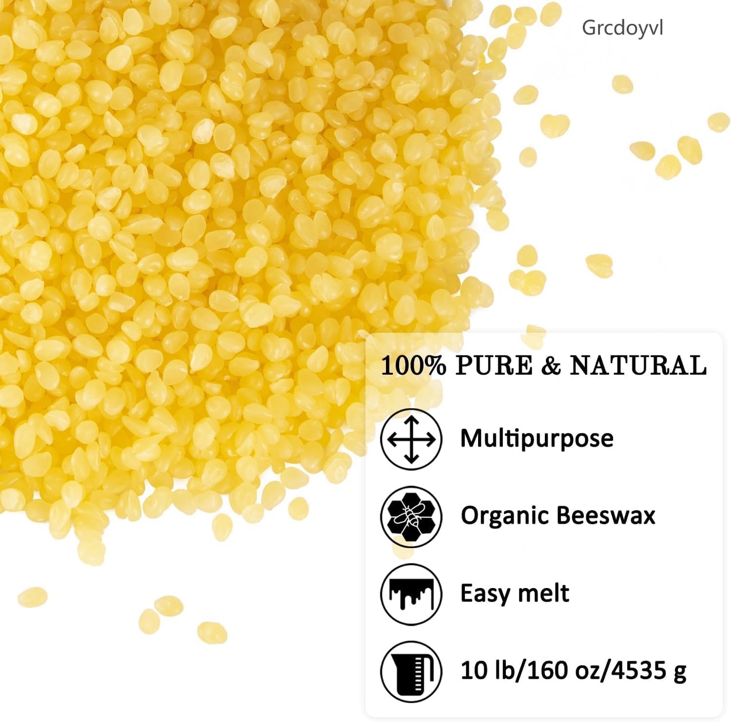 Grcdoyvl Natural Yellow Beeswax Granules (10-Pound) | Unrefined Pure Material for DIY Projects | Candle Making, Skin Care, Lip Balm, Soap Base | Organic Beeswax Pellets