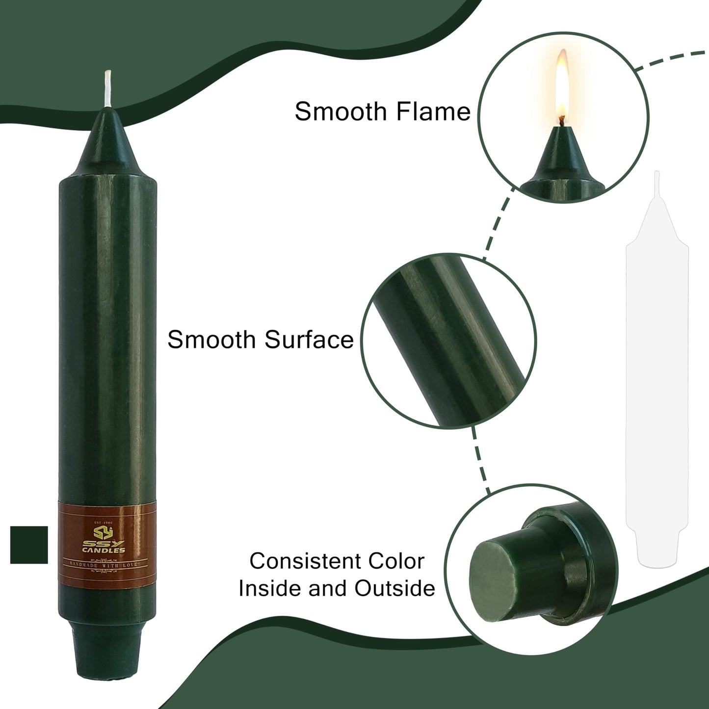Unscented Candle Sticks 7 inch Hunter Green Taper Candles Set of 4 Smokeless Candle Slow Burning Candlesticks Perfect as Dinner Household Holiday & All Special Occasions