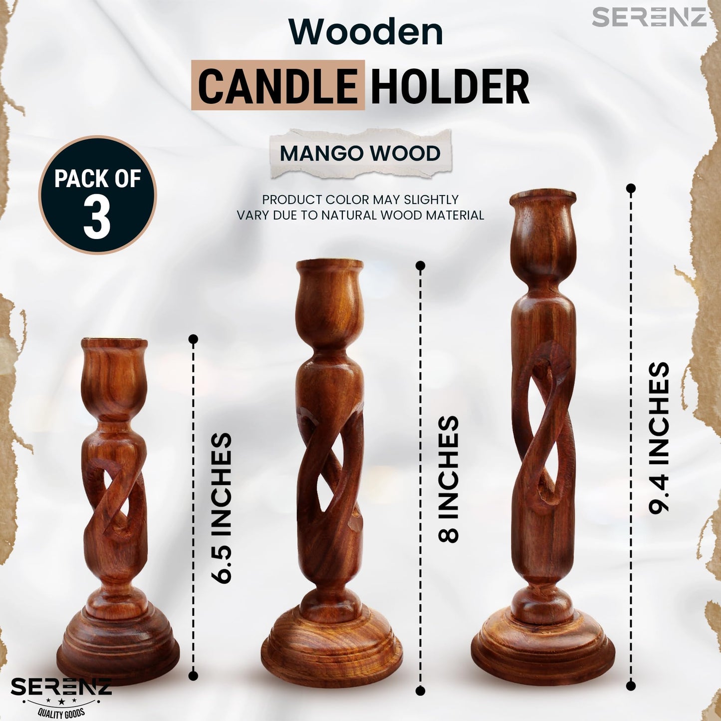 Serenz Handmade Wooden Candle Holder Stand for Home Décor Decorative Tealight Gifts Item, Set of 3